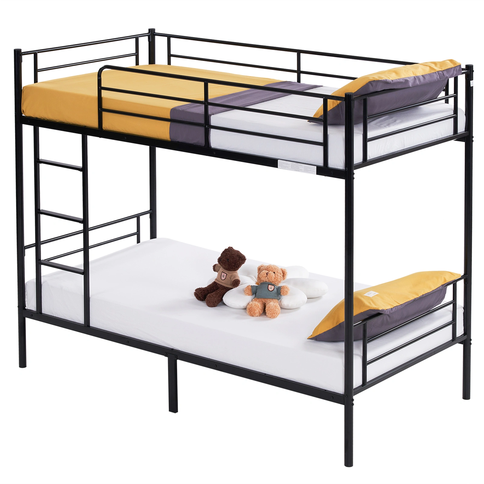 Iron Bed Bunk Bed with Ladder for Kids Twin Size Black view 27