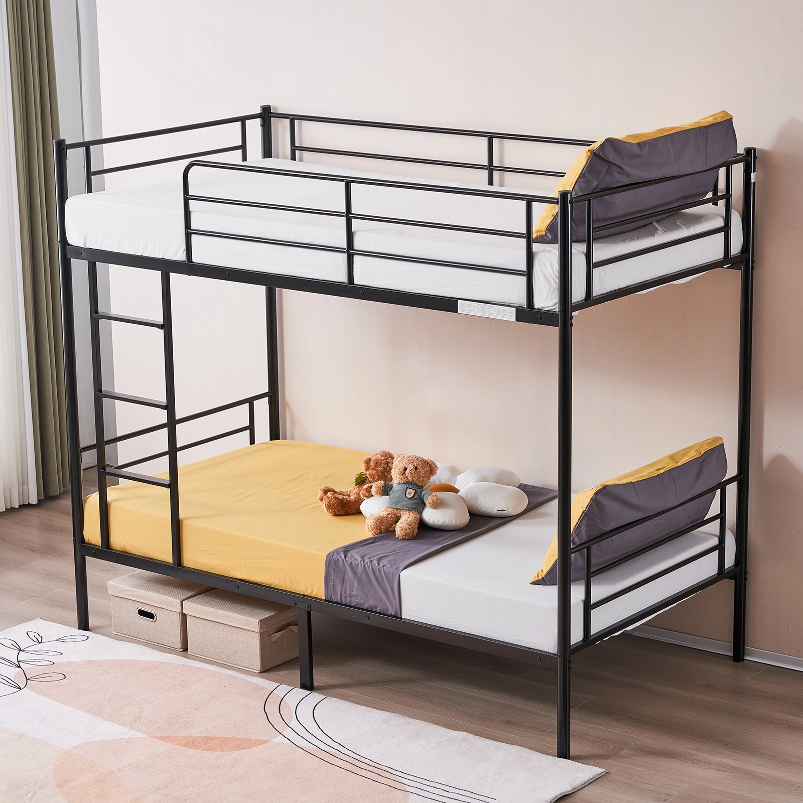 Iron Bed Bunk Bed with Ladder for Kids Twin Size Black view 31