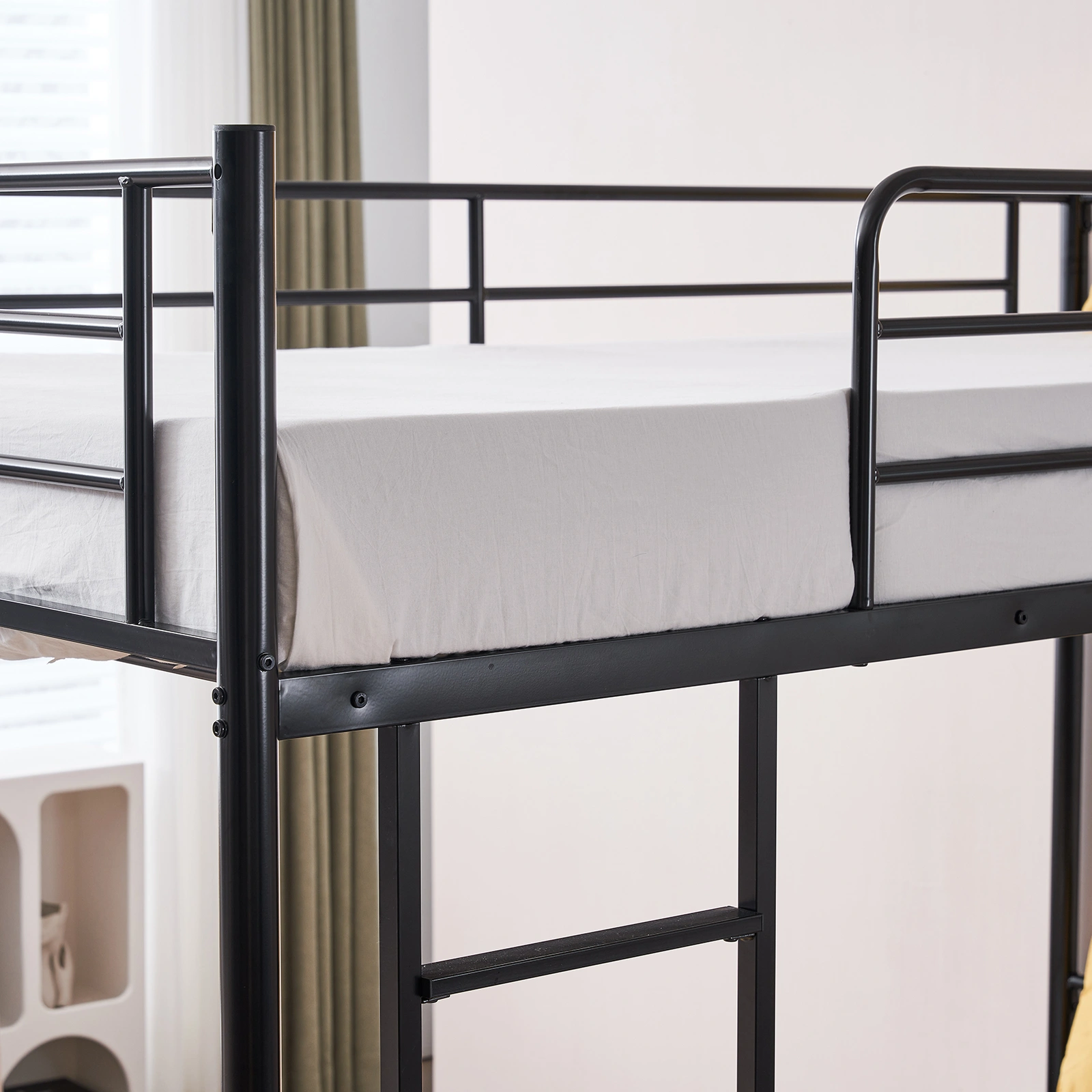 Iron Bed Bunk Bed with Ladder for Kids Twin Size Black view 33