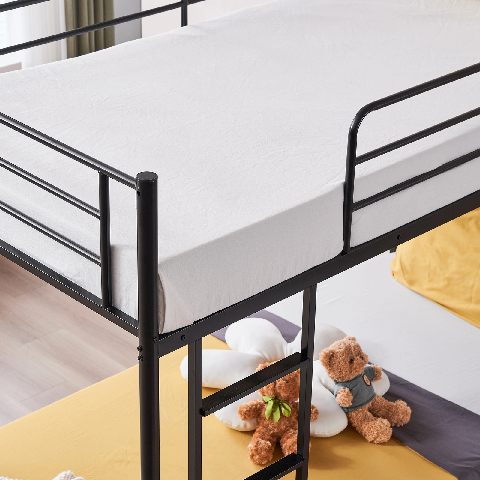 Iron Bed Bunk Bed with Ladder for Kids Twin Size Black view 34