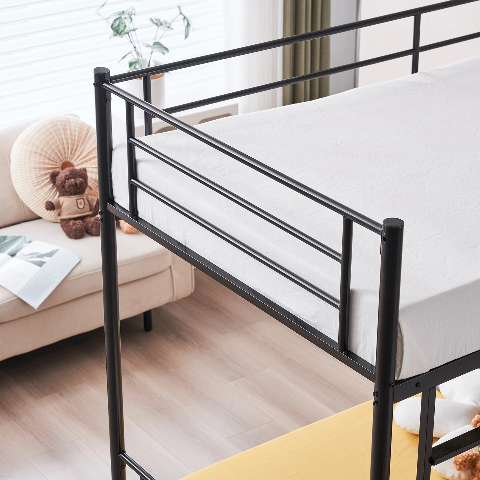 Iron Bed Bunk Bed with Ladder for Kids Twin Size Black view 35