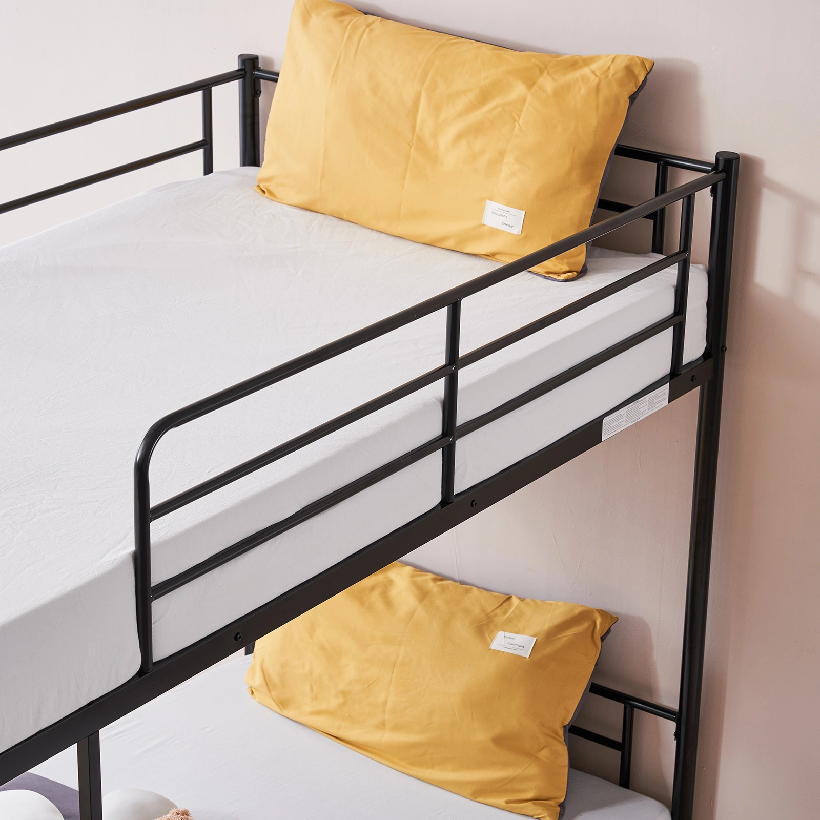 Iron Bed Bunk Bed with Ladder for Kids Twin Size Black view 36