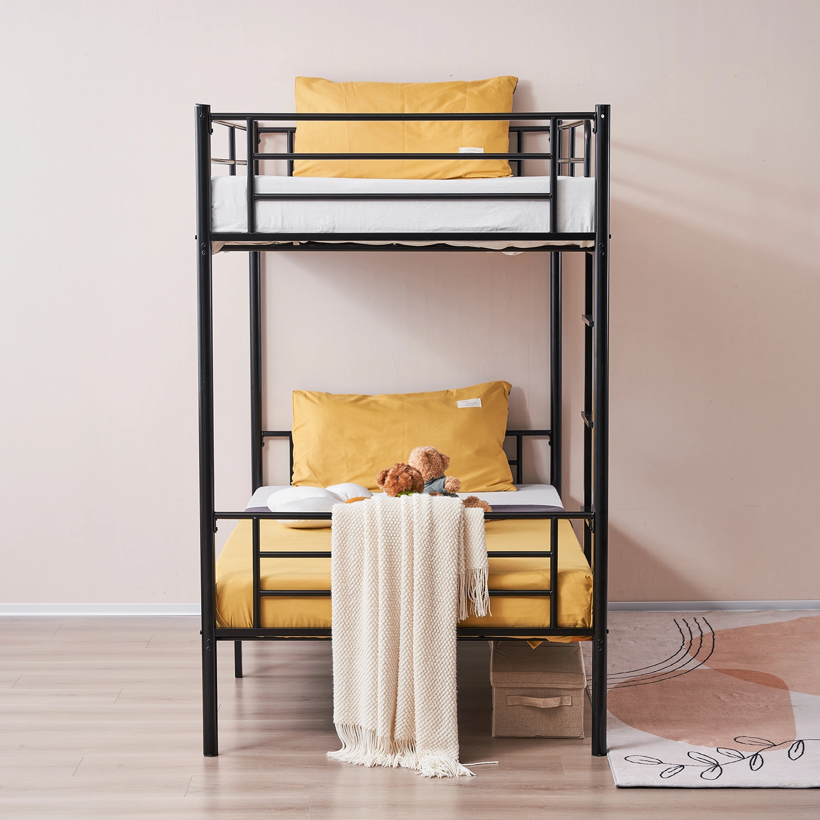 Iron Bed Bunk Bed with Ladder for Kids Twin Size Black view 38