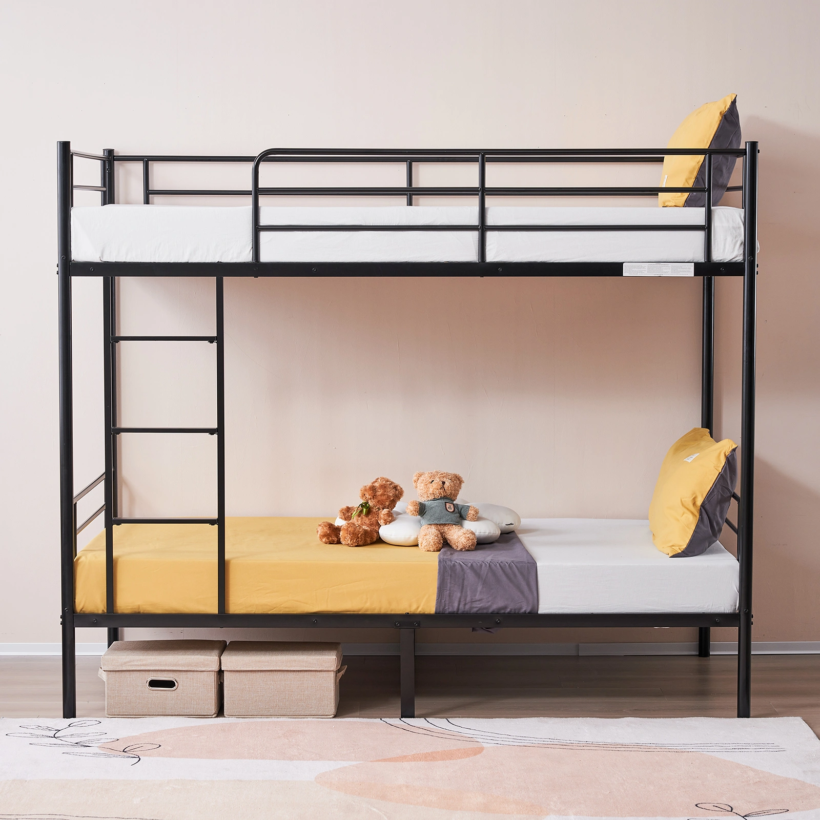 Iron Bed Bunk Bed with Ladder for Kids Twin Size Black view 39