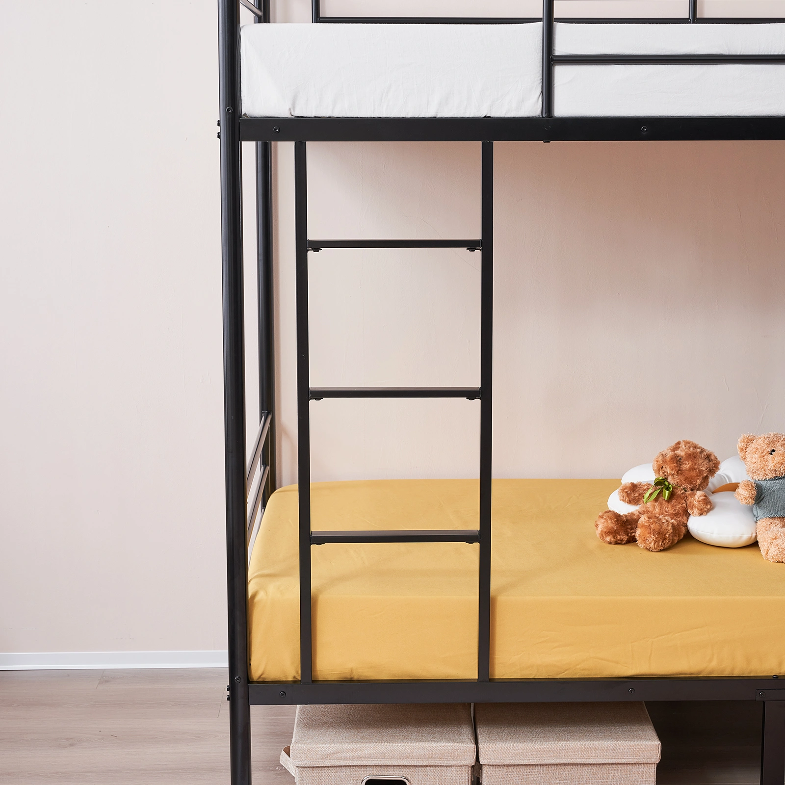 Iron Bed Bunk Bed with Ladder for Kids Twin Size Black view 40