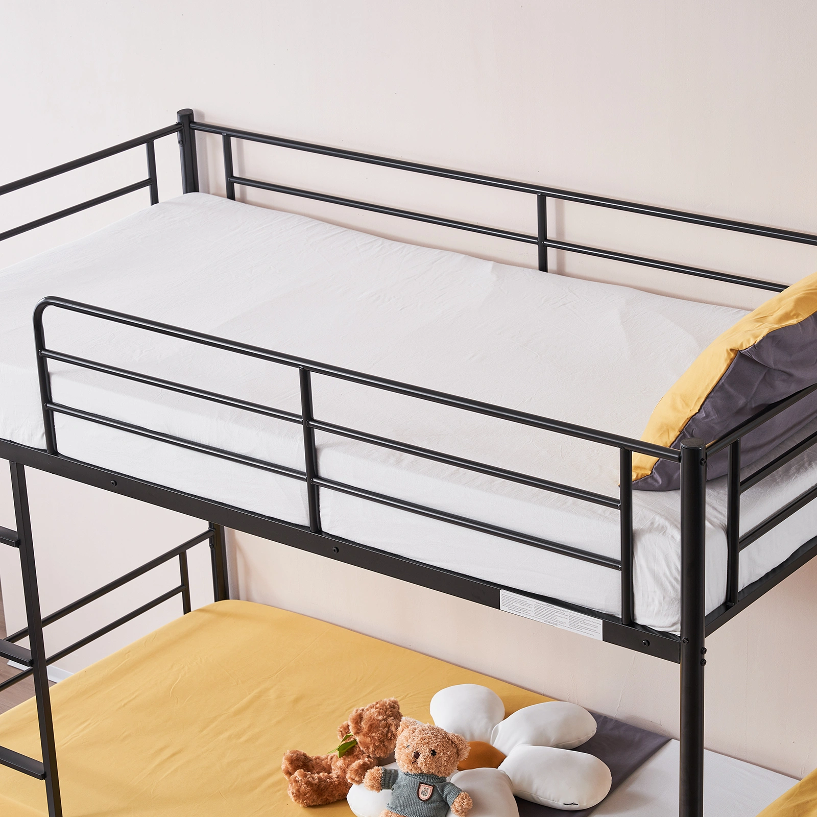 Iron Bed Bunk Bed with Ladder for Kids Twin Size Black view 41