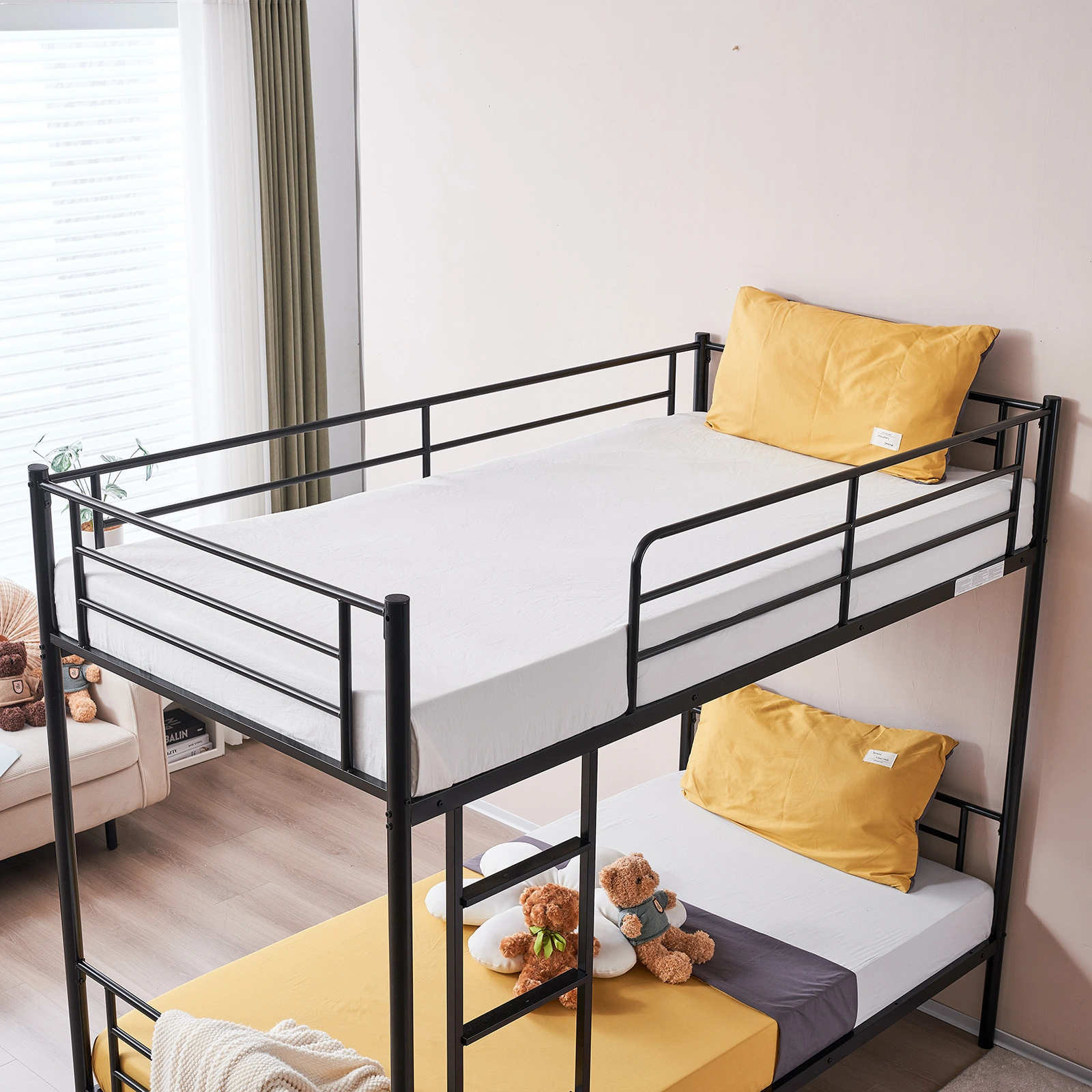 Iron Bed Bunk Bed with Ladder for Kids Twin Size Black view 42