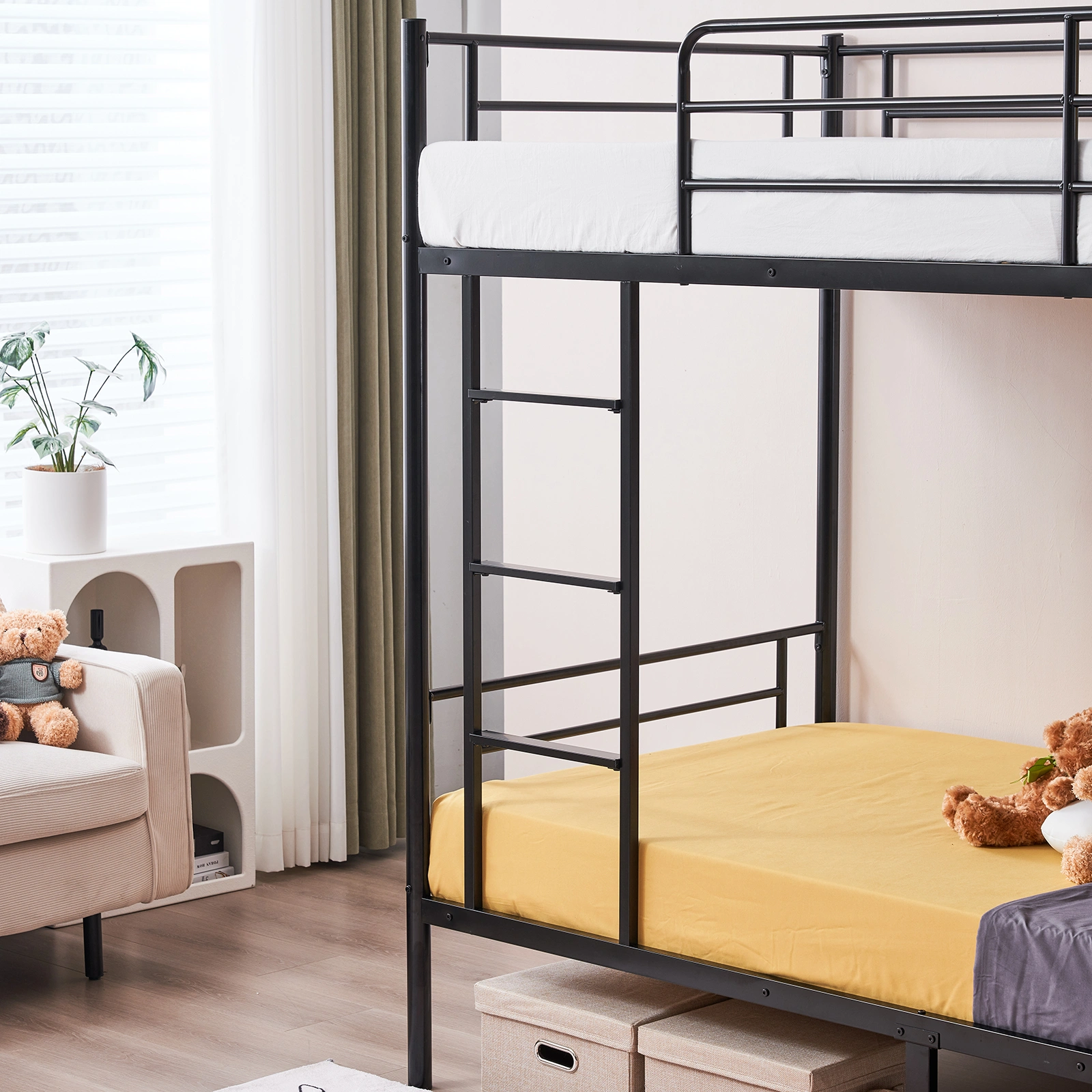 Iron Bed Bunk Bed with Ladder for Kids Twin Size Black view 43