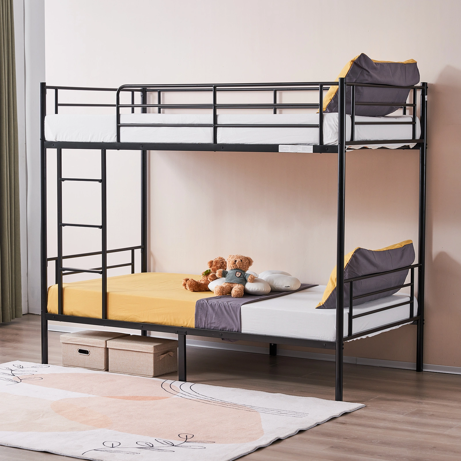 Iron Bed Bunk Bed with Ladder for Kids Twin Size Black view 44