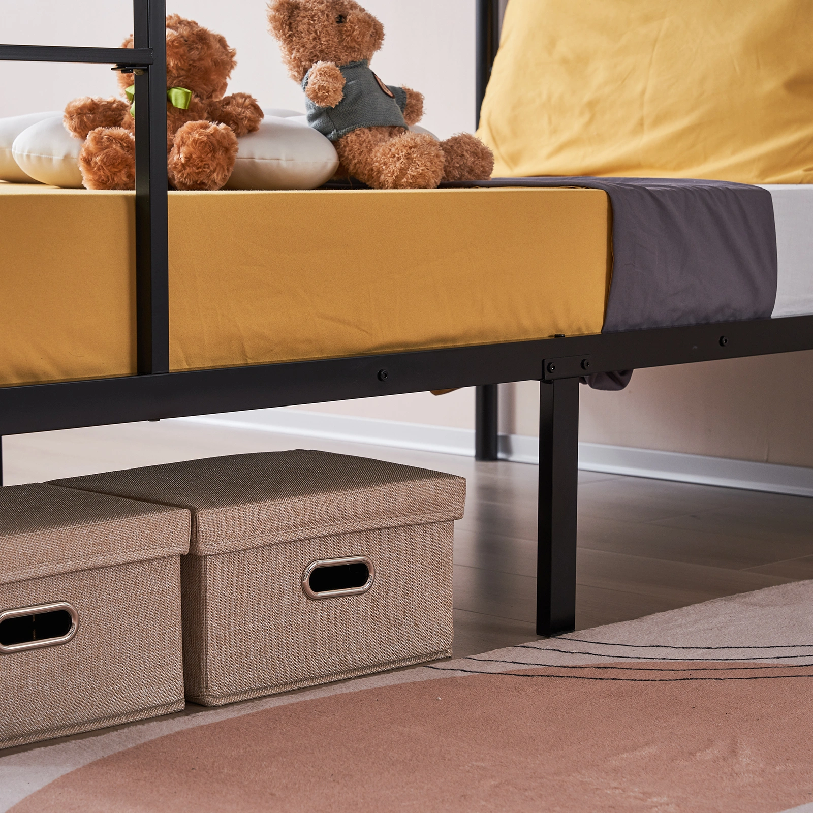 Iron Bed Bunk Bed with Ladder for Kids Twin Size Black view 57