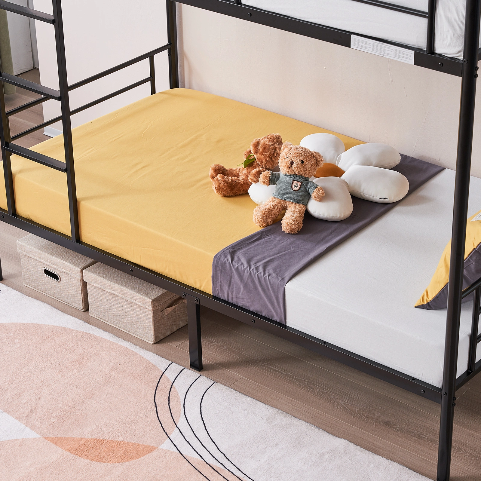 Iron Bed Bunk Bed with Ladder for Kids Twin Size Black view 58