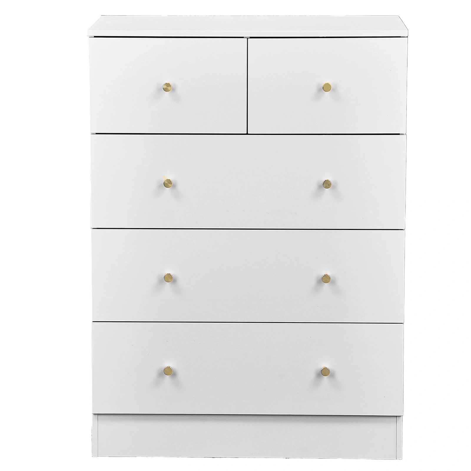25.98"*15.75"*35.83"(L*W*H) 4-Tier 5-Drawer Cabinet Drawer Dresser with Gold Handles White view 2