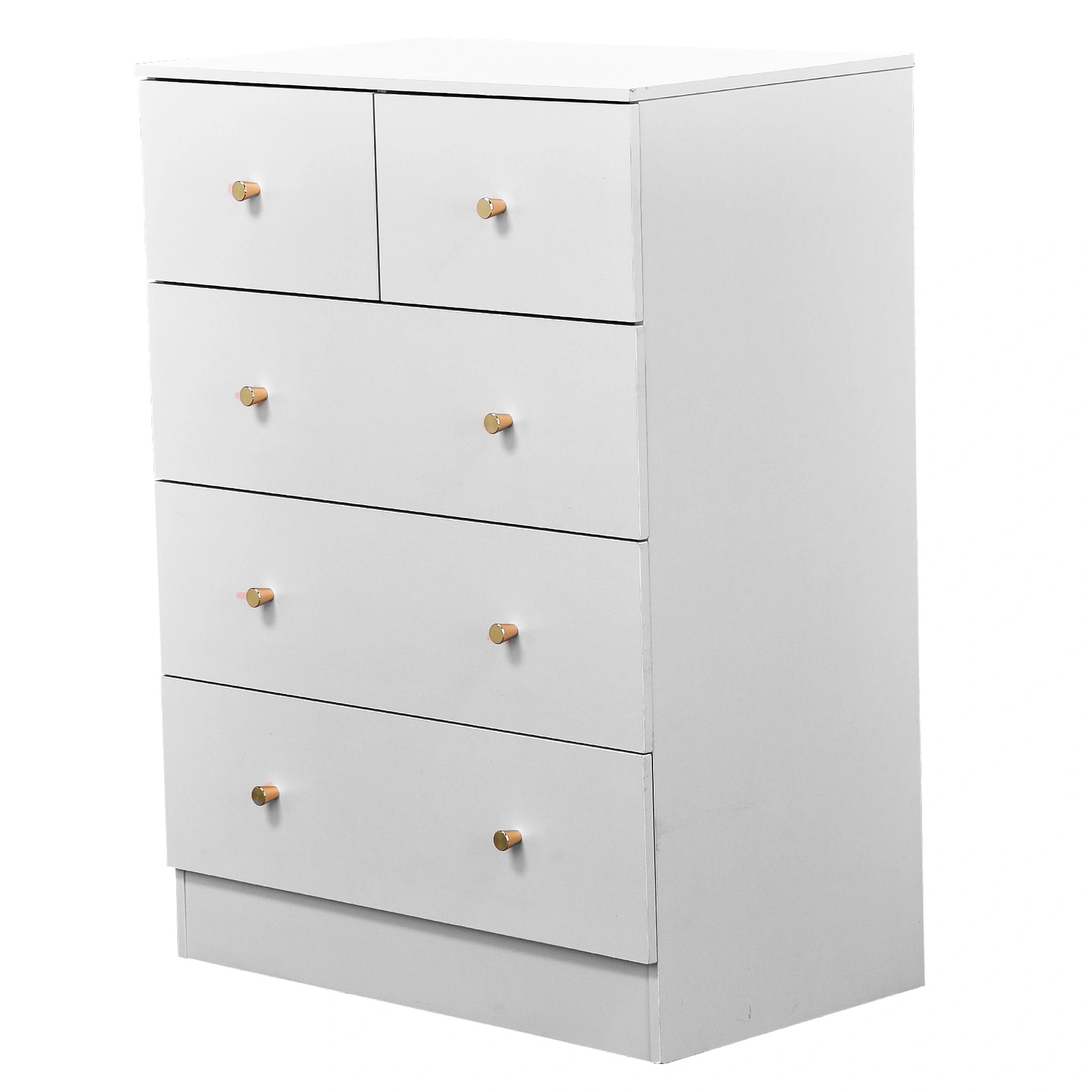 25.98"*15.75"*35.83"(L*W*H) 4-Tier 5-Drawer Cabinet Drawer Dresser with Gold Handles White view 4