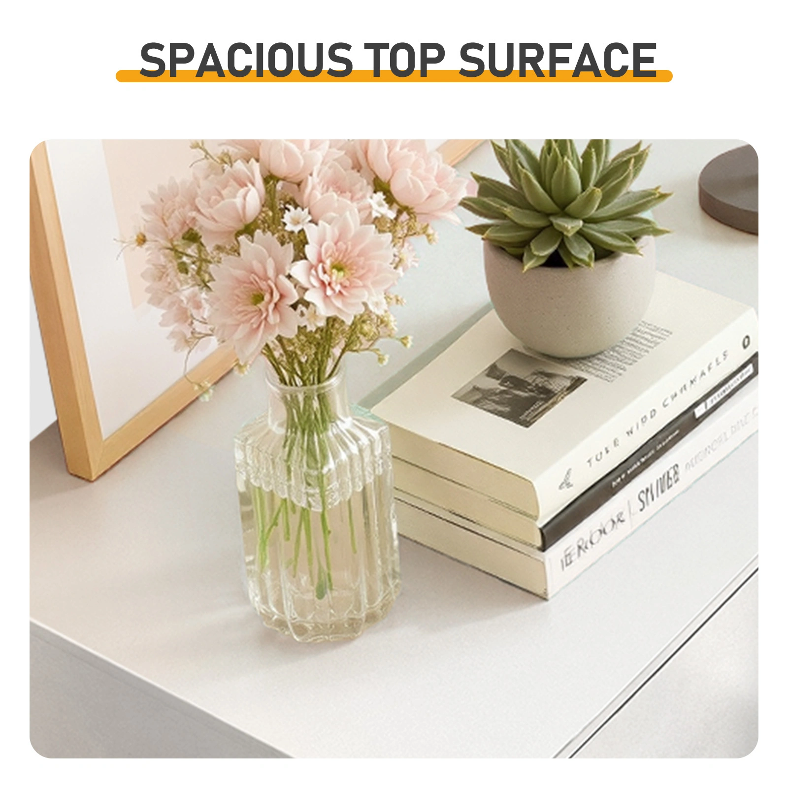 25.98"*15.75"*35.83"(L*W*H) 4-Tier 5-Drawer Cabinet Drawer Dresser with Gold Handles White view 8