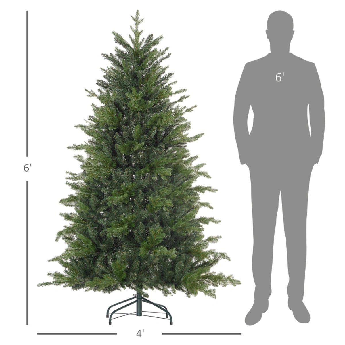 6ft Christmas Tree with Stand, Full Full-Size Artificial Pine Tree for Home Holiday Decoration