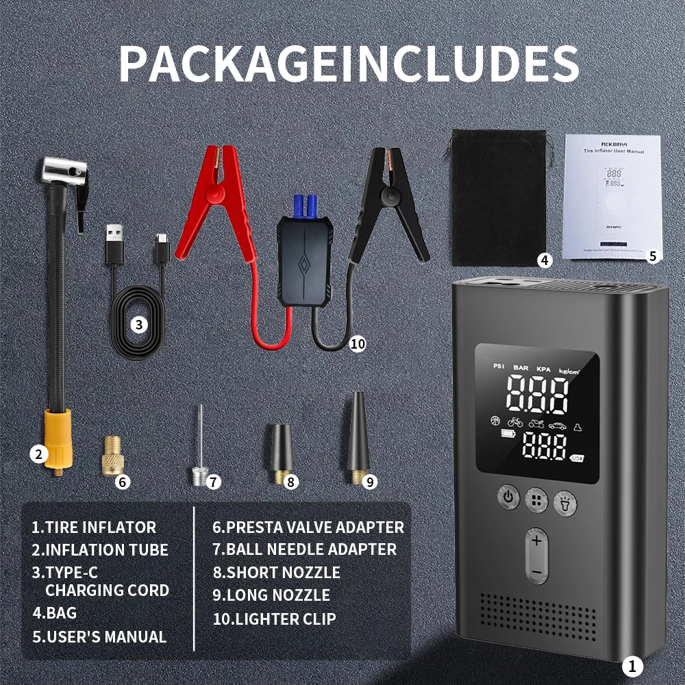 Portable Car Jump Starter with Air Compressor,150PSI Digital Tire Inflator,Car Battery Jump Starter (9.0 Gas/6.5L Diesel),Safe Clamps for Easy Use, Christmas Gift view 10
