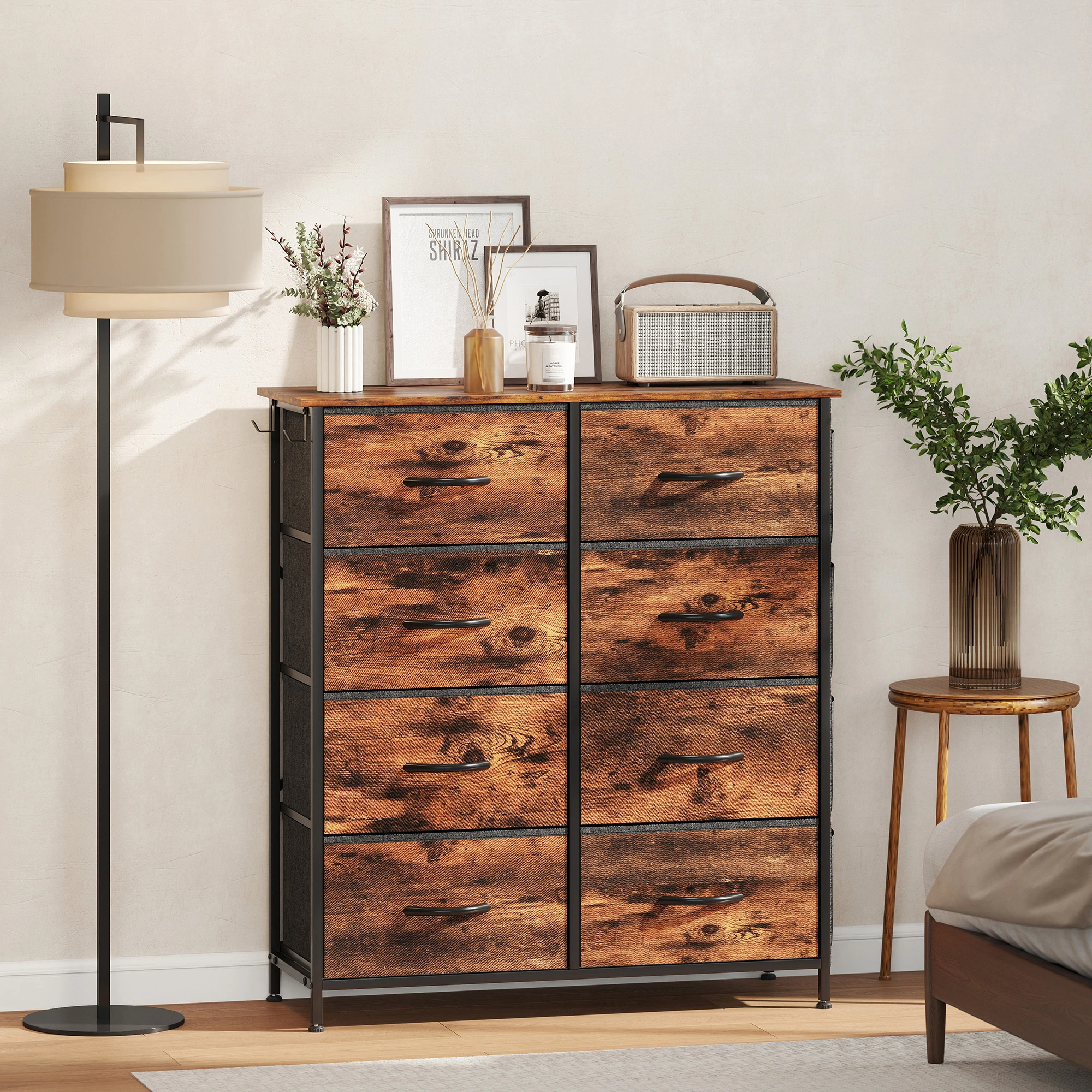 Rustic Wood Storage Chest 2-Drawer Console Table, Compact Media Organizer Cabinet for Living Room, Entryway & Bedroom, Walnut Brown