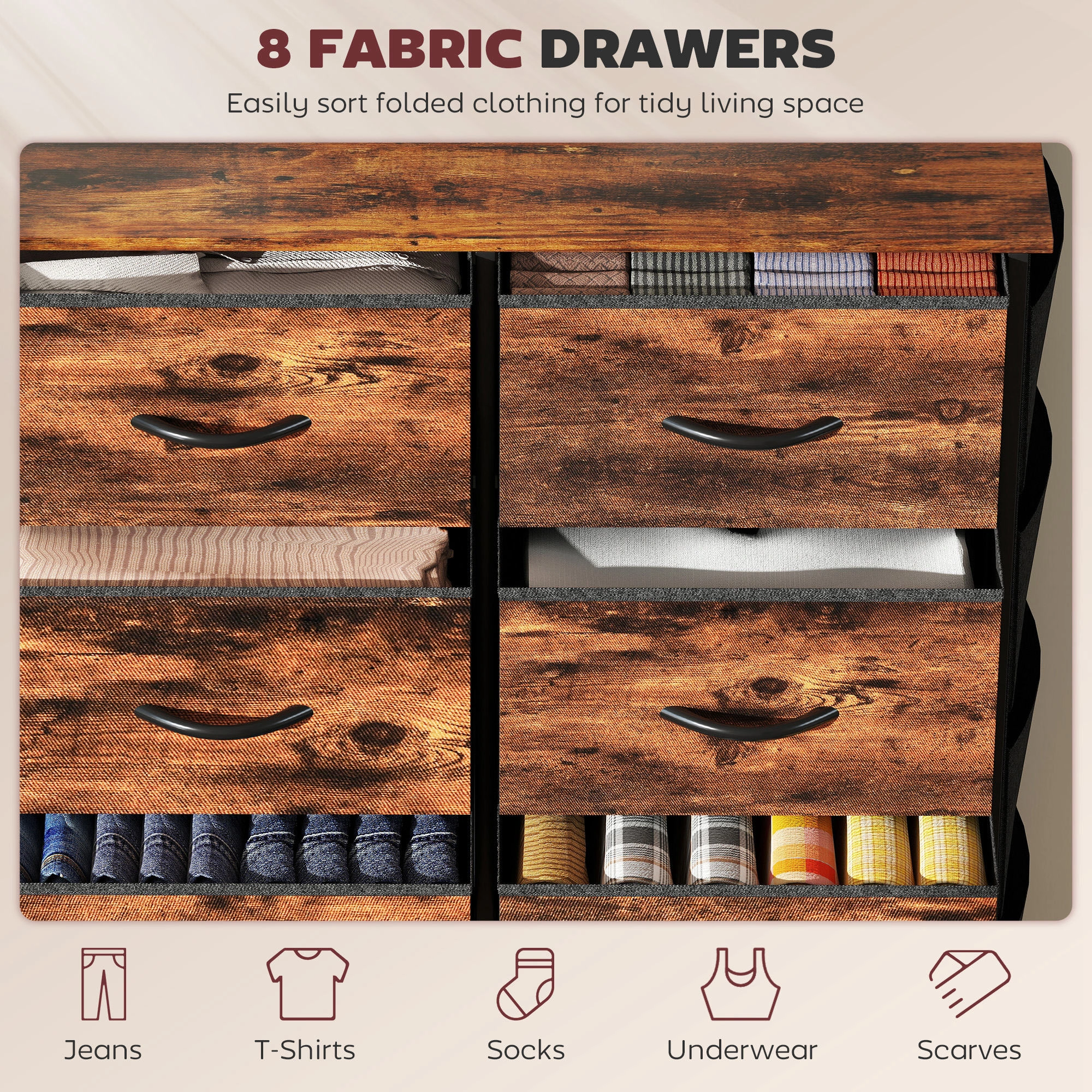 Rustic Wood Storage Chest 2-Drawer Console Table, Compact Media Organizer Cabinet for Living Room, Entryway & Bedroom, Walnut Brown view 4
