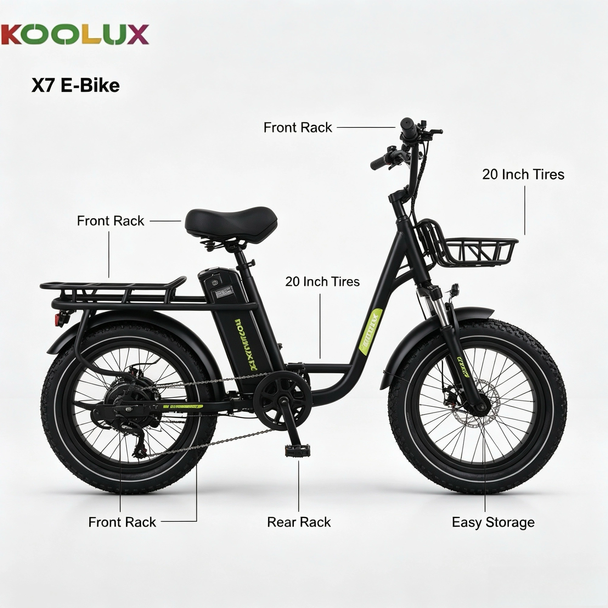UK Warehouse In Stock, Koolux X7 Fat Tire E‑Bike, 750W Peak Motor, Kenda Tires, Hydraulic Brakes, 48V 20Ah Long Range, Black Electric Bicycle view 3