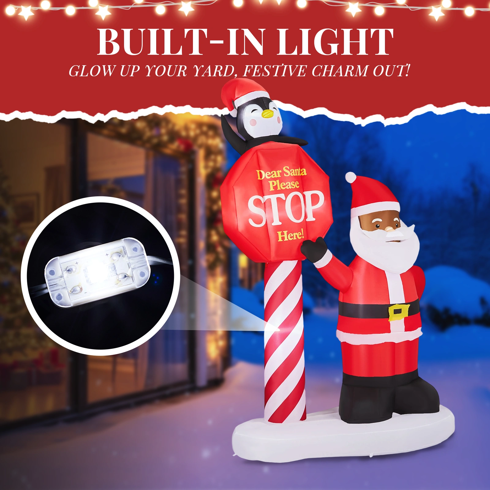 8.2FT Lighted Christmas Inflatable Black Santa with Road Sign, LED Blow Up Yard Decor for Holiday Party Front Lawn Garden view 2