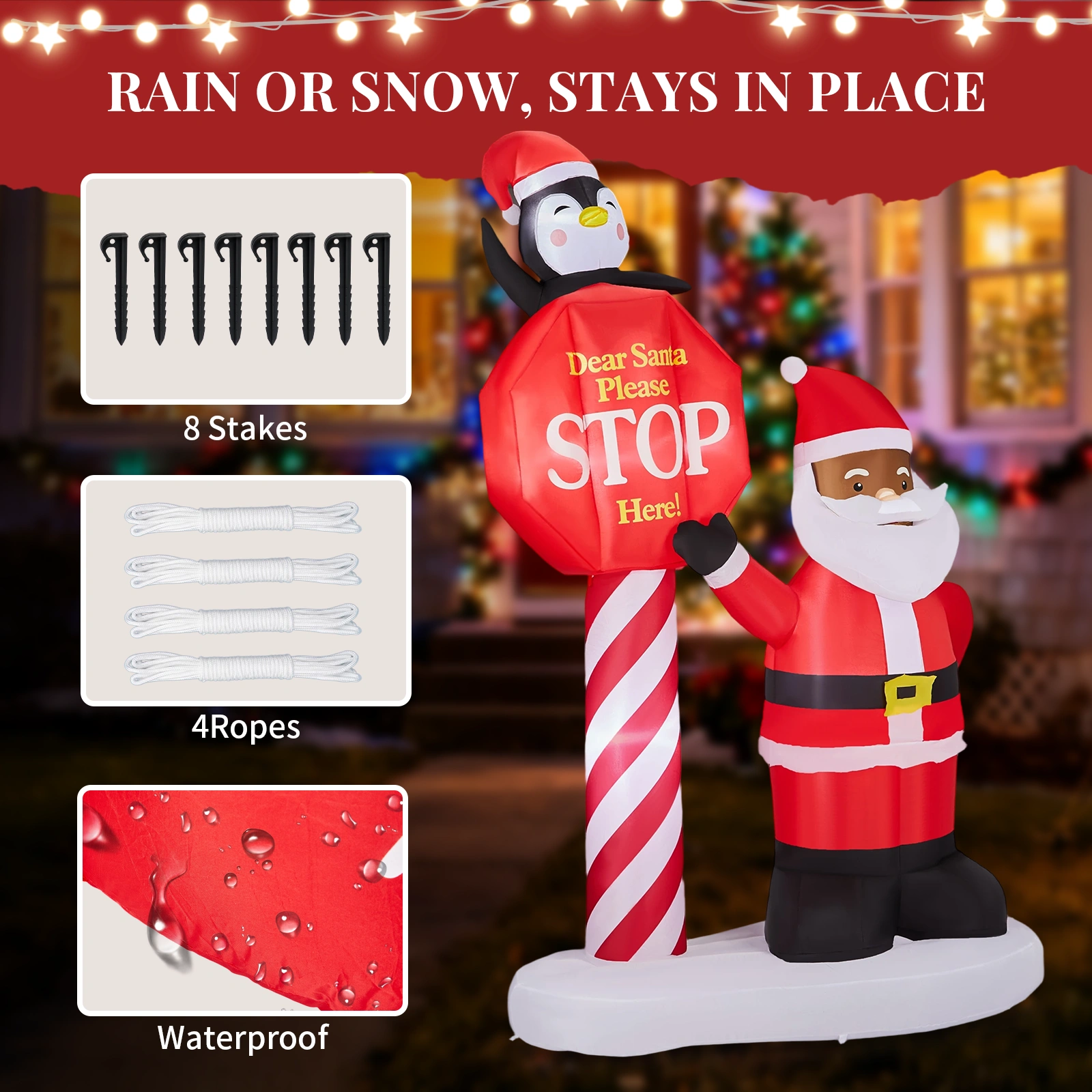 8.2FT Lighted Christmas Inflatable Black Santa with Road Sign, LED Blow Up Yard Decor for Holiday Party Front Lawn Garden view 4