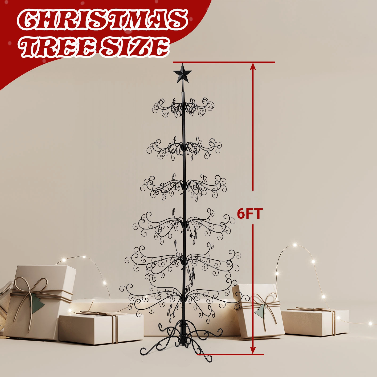 6ft Wrought Iron Christmas Tree, Metal Ornament Display Tree Stand for for Holiday Party Home Decor, Indoor & Outdoor Decor Hanger, Black view 6