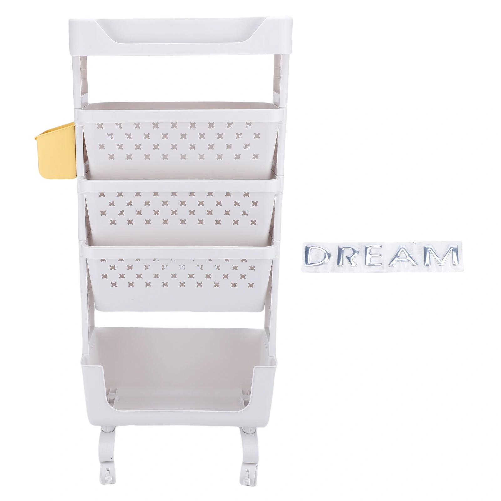 5-Tier Rolling Book Cart with Lockable Casters, White PP Utility Storage Organizer Bookshelf for Study, Office & Bedroom