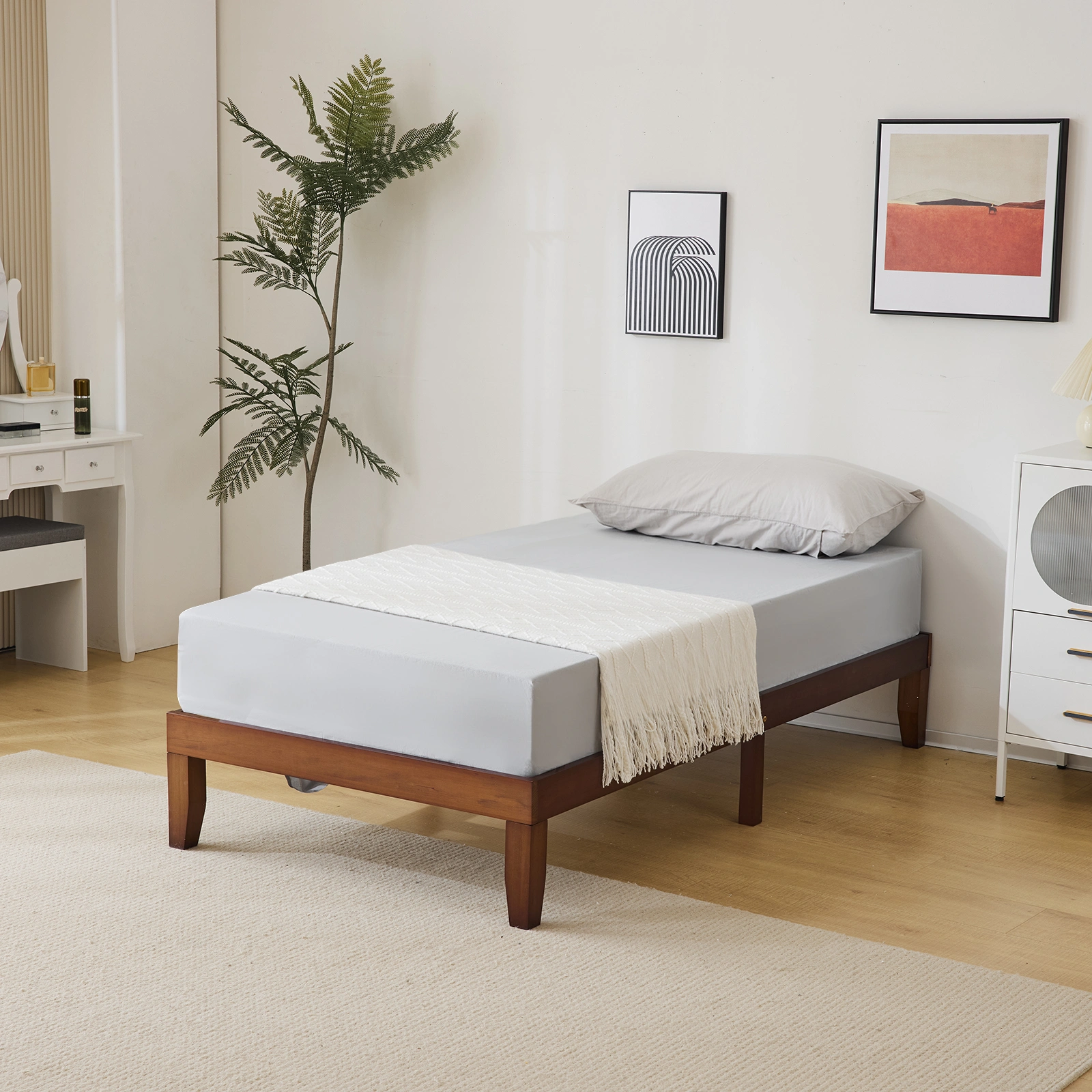Twin Basic Bed Frame Pine Wood Painted Surface Bed Single Bed 74.41*37.99*12in Coffee view 8