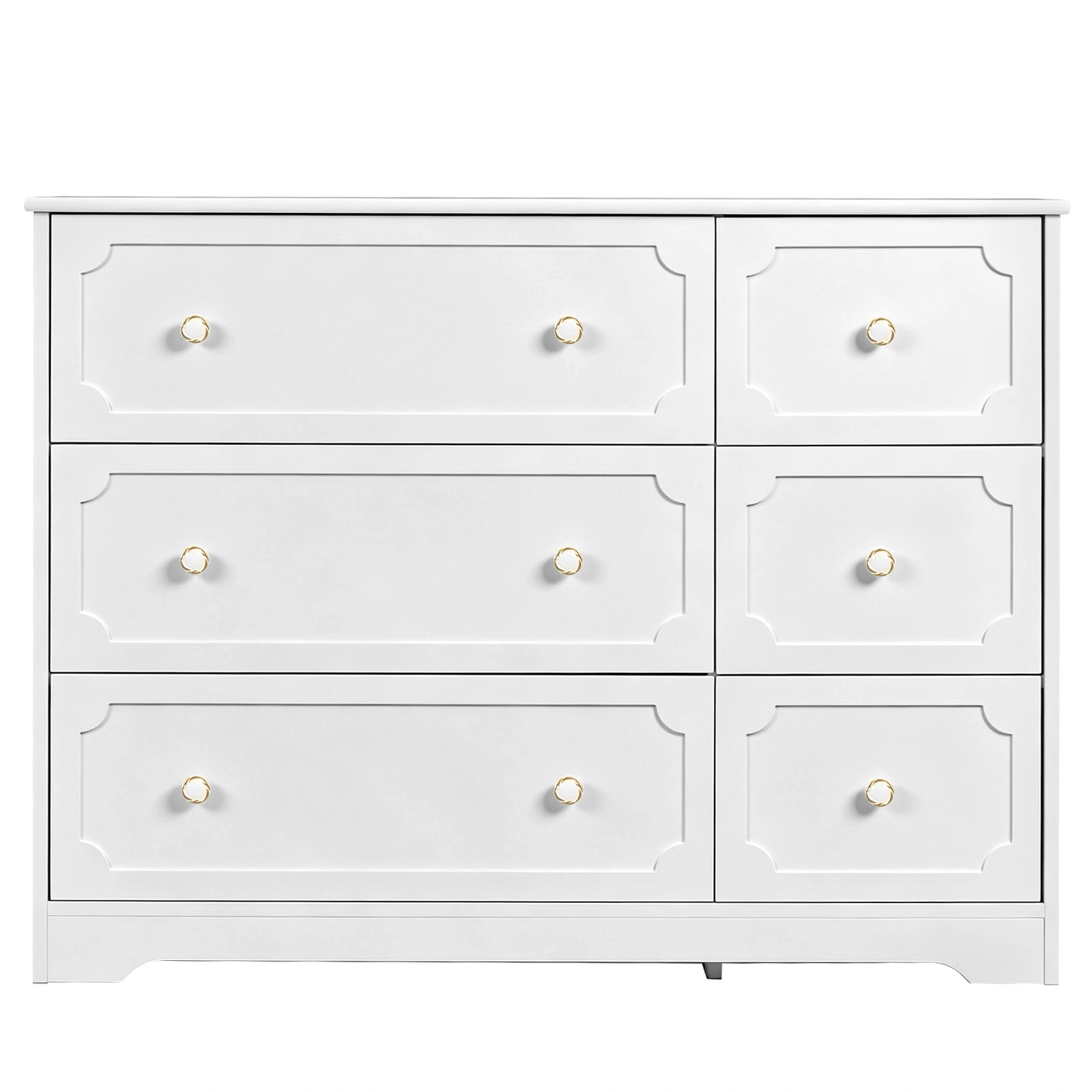 Left 3 Large Drawers + Right 3 Small Drawers MDF Painted Drawer Cabinet 42.52*15.75*32.28in White view 2