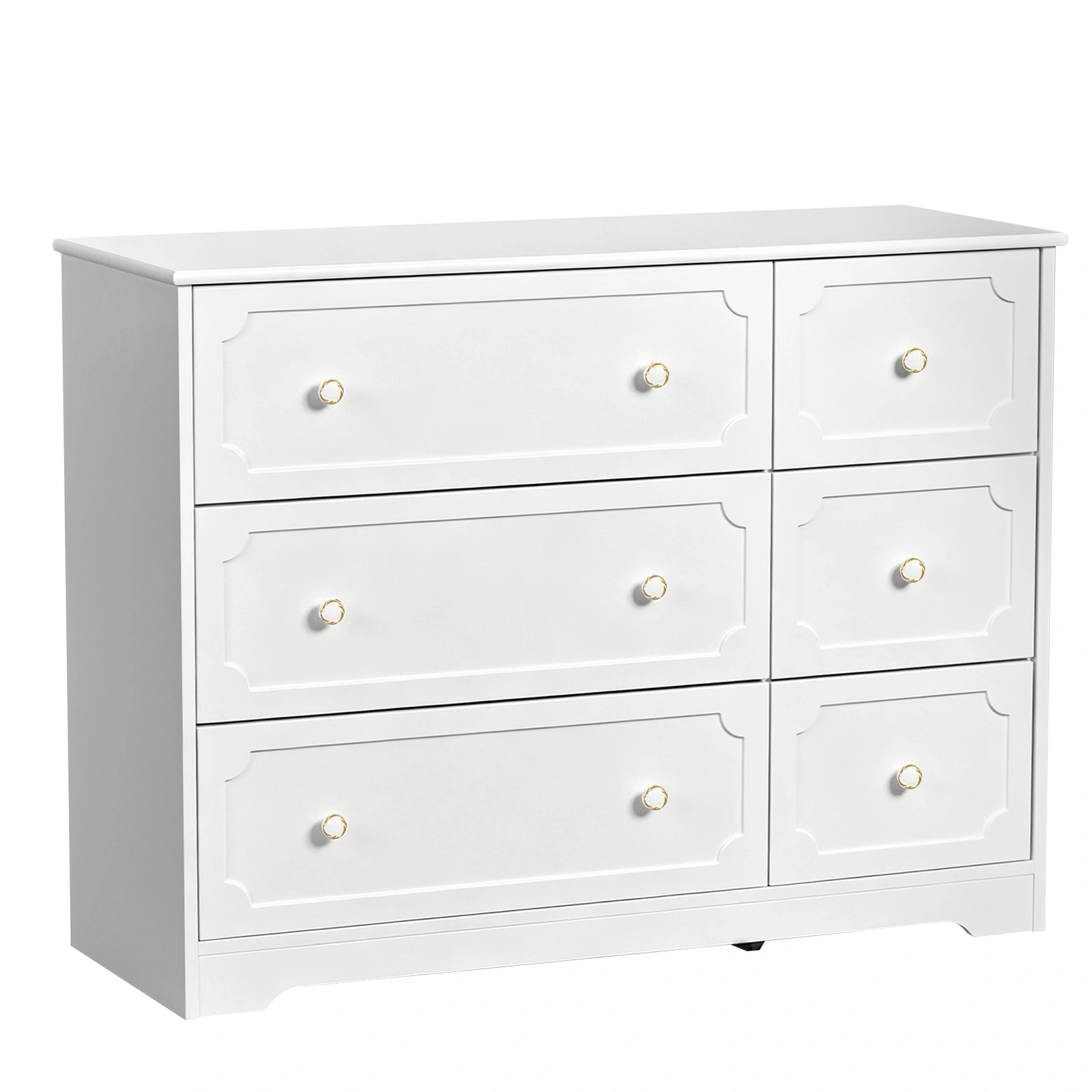 Left 3 Large Drawers + Right 3 Small Drawers MDF Painted Drawer Cabinet 42.52*15.75*32.28in White view 3