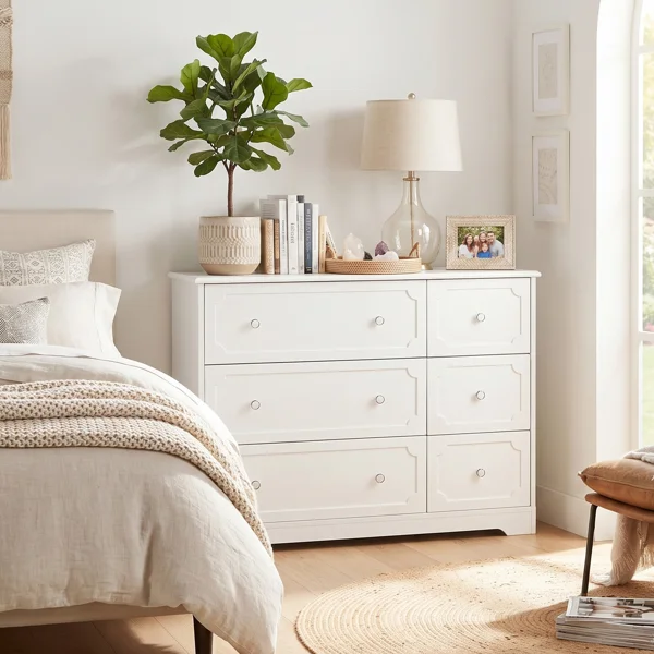 Left 3 Large Drawers + Right 3 Small Drawers MDF Painted Drawer Cabinet 42.52*15.75*32.28in White