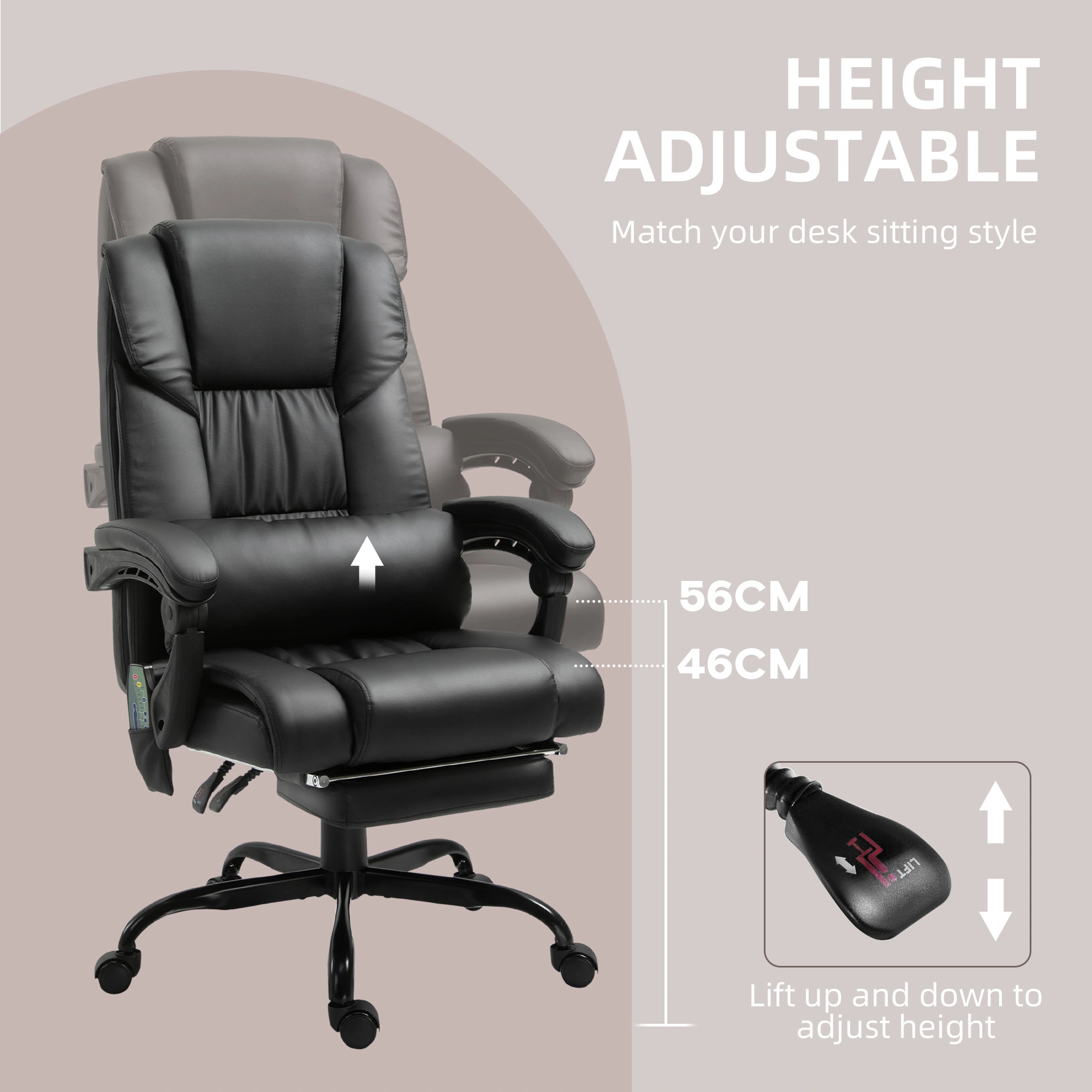 Ergonomic Office Chair with Massage Function, Lumbar Support Executive Swivel Desk Chair, Black view 3