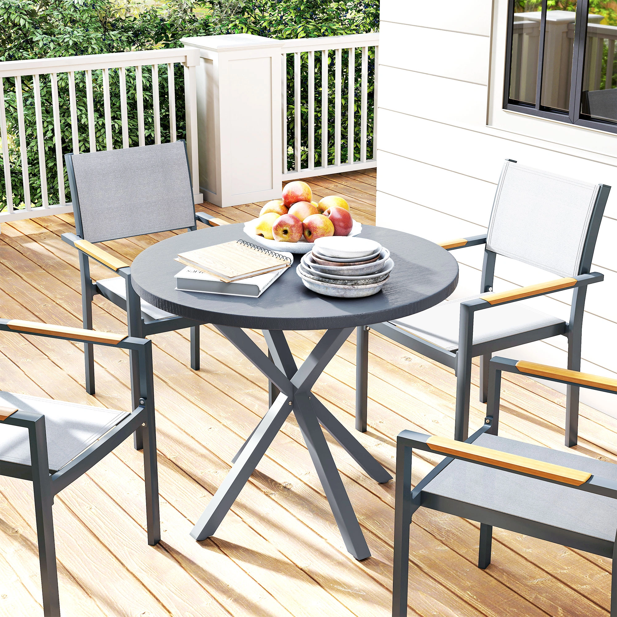 Solid Wood Dining Table, 6-Seater Rectangular Kitchen Table, Modern Dining Room Table with Metal Legs