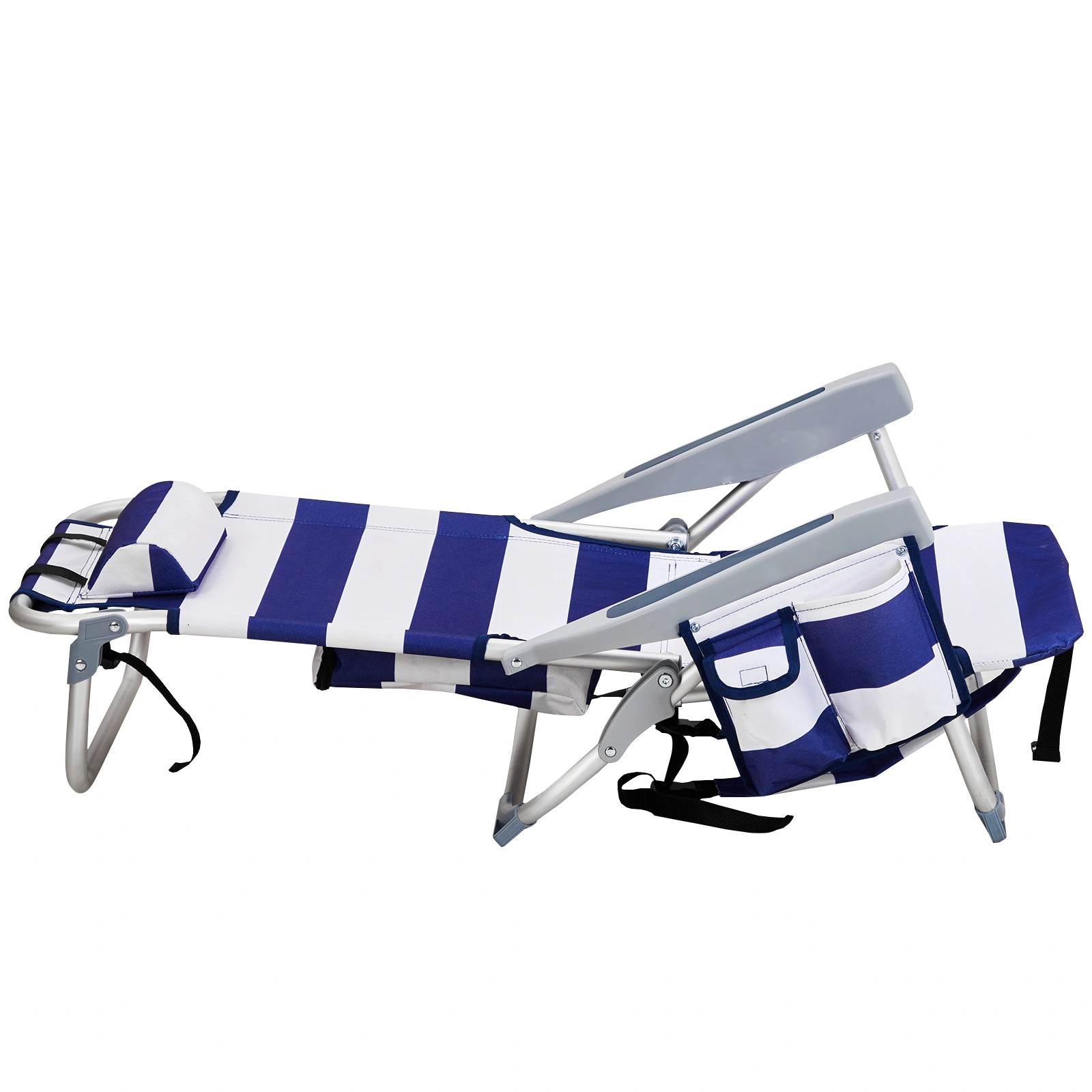 63*65*82cm Short Oxford Cloth Silver White Aluminum Tube Bearing 100kg Beach Chair Blue Stripes view 12