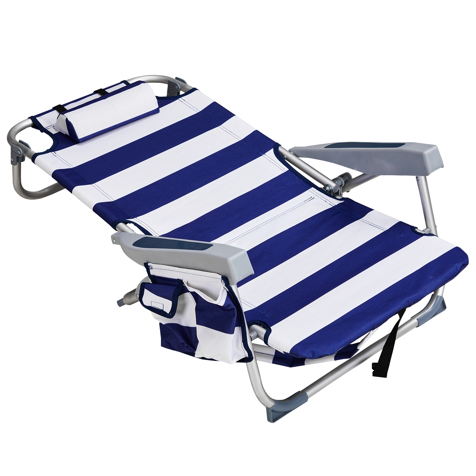63*65*82cm Short Oxford Cloth Silver White Aluminum Tube Bearing 100kg Beach Chair Blue Stripes view 15