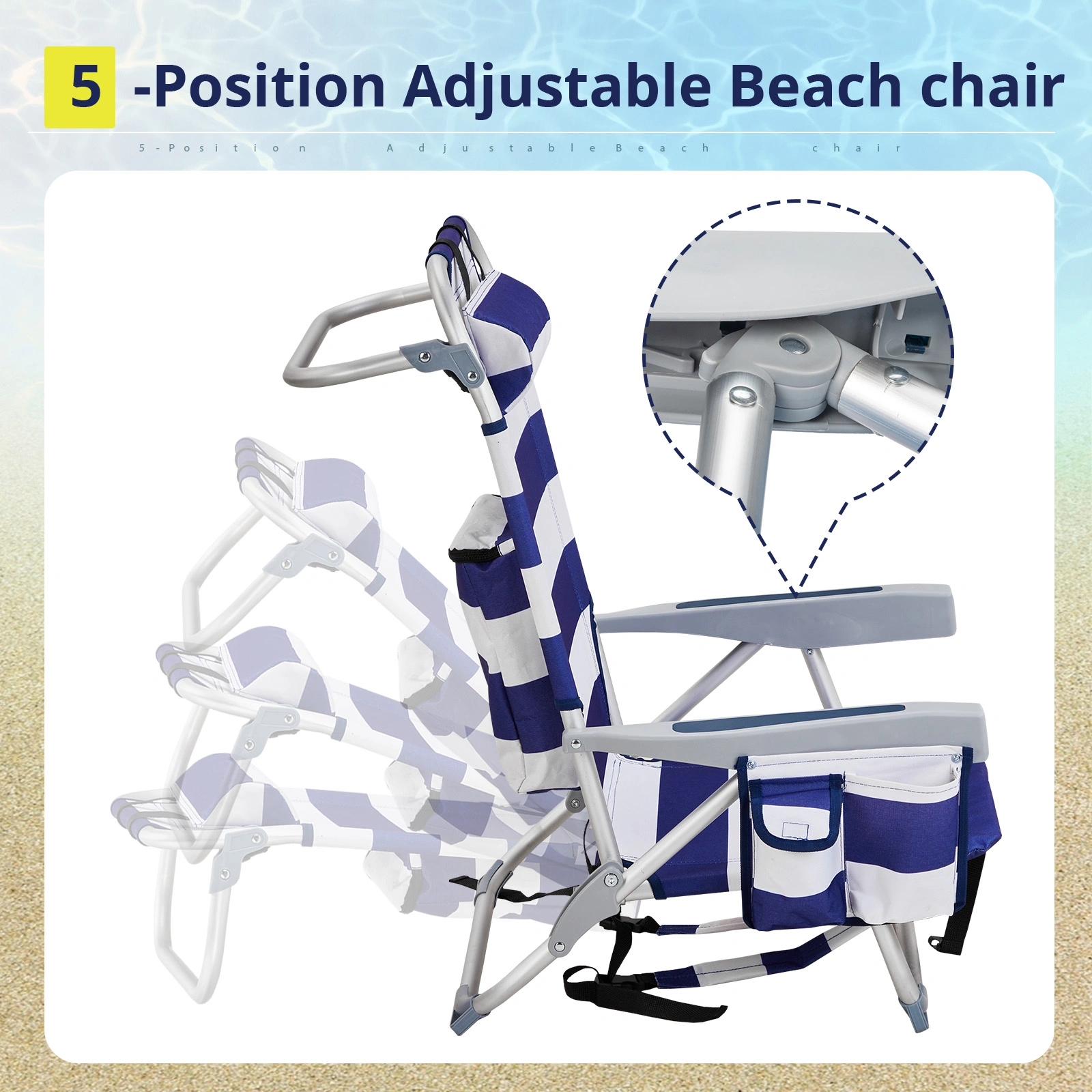 63*65*82cm Short Oxford Cloth Silver White Aluminum Tube Bearing 100kg Beach Chair Blue Stripes view 18