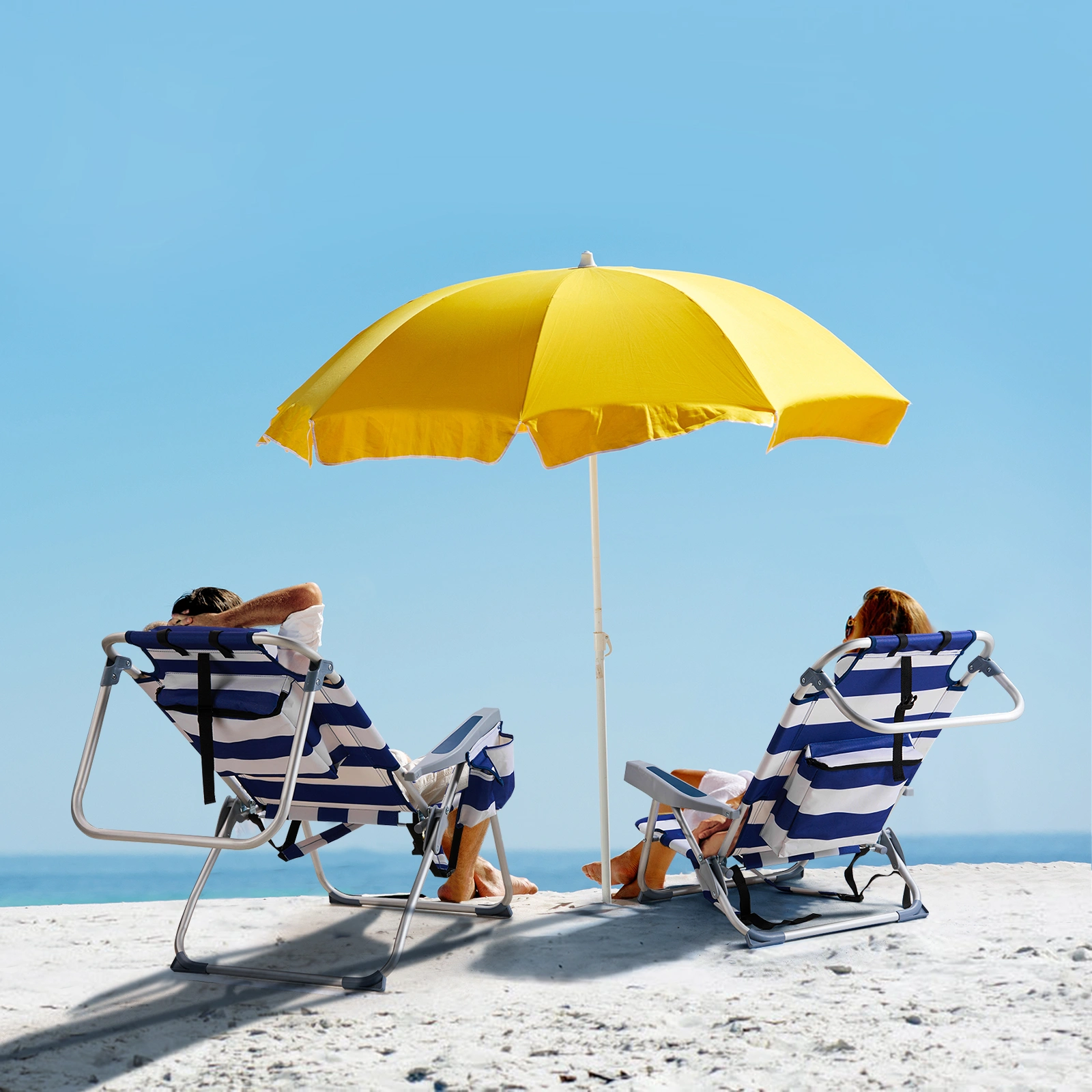 63*65*82cm Short Oxford Cloth Silver White Aluminum Tube Bearing 100kg Beach Chair Blue Stripes view 7