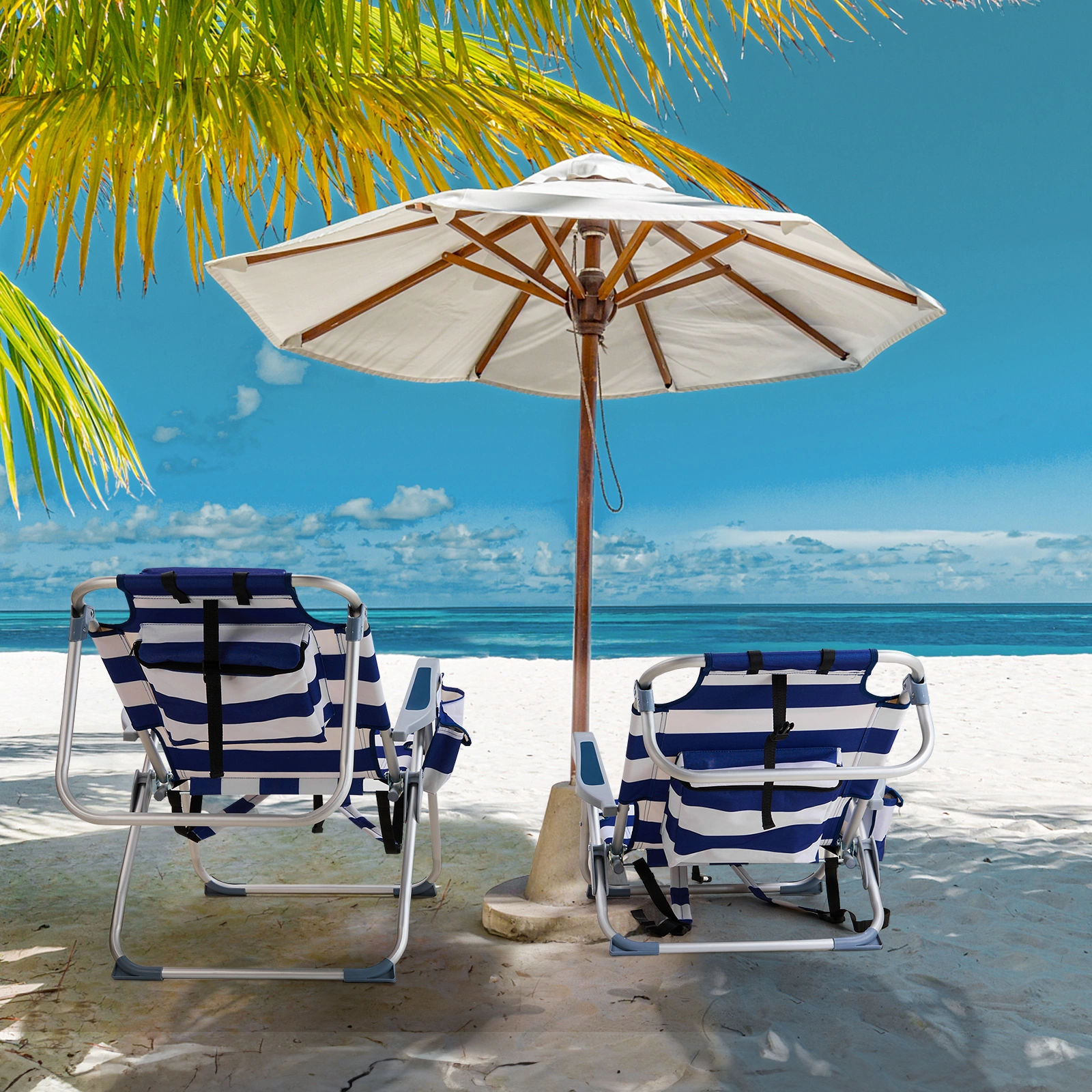 63*65*82cm Short Oxford Cloth Silver White Aluminum Tube Bearing 100kg Beach Chair Blue Stripes view 8