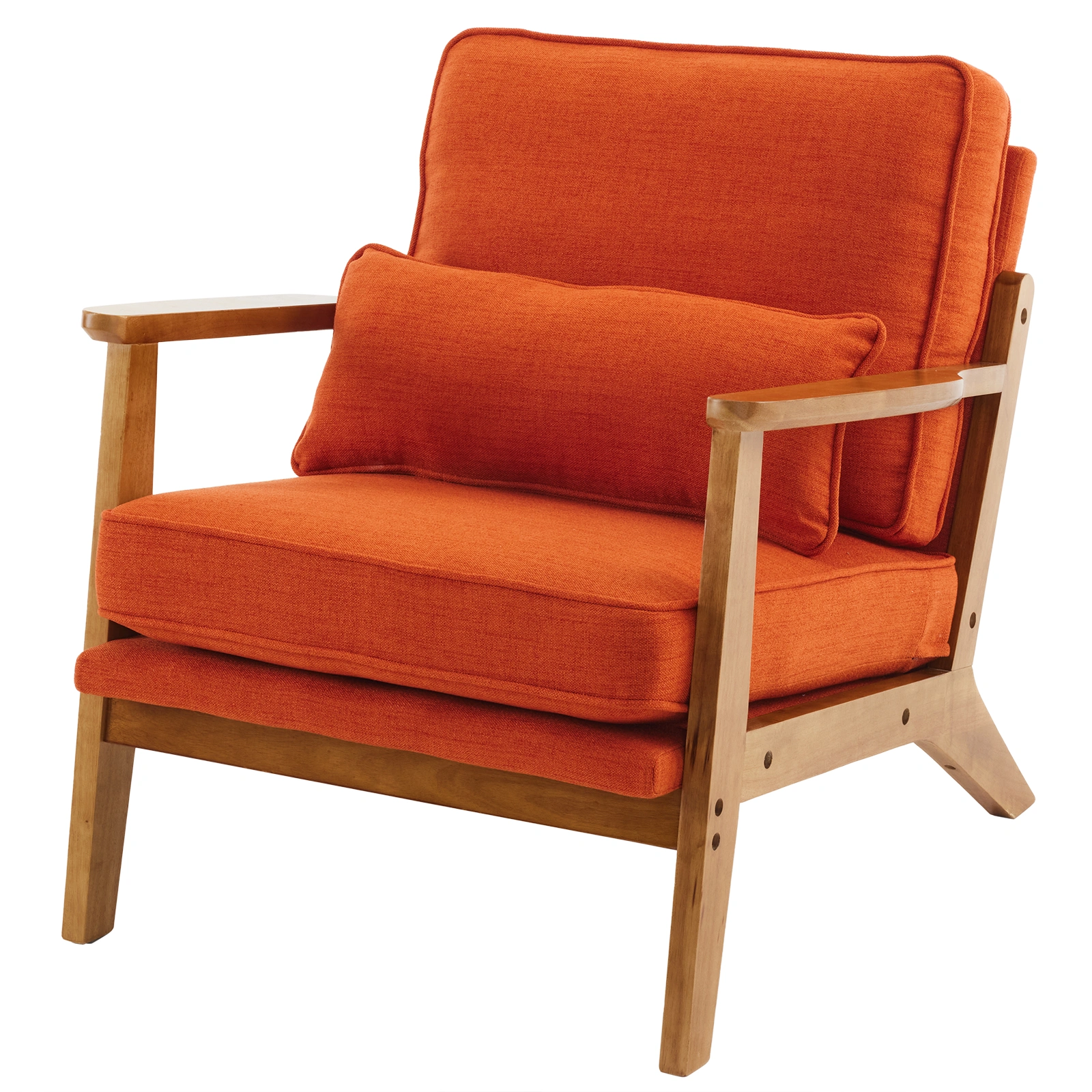 Mid-Century Modern Accent Chair with Wooden Frame - Oak Armrest, Linen-Cotton Burnt Orange Upholstery, Single Seater Lounge Chair for Living Room (Weight Capacity 330LBS) view 8