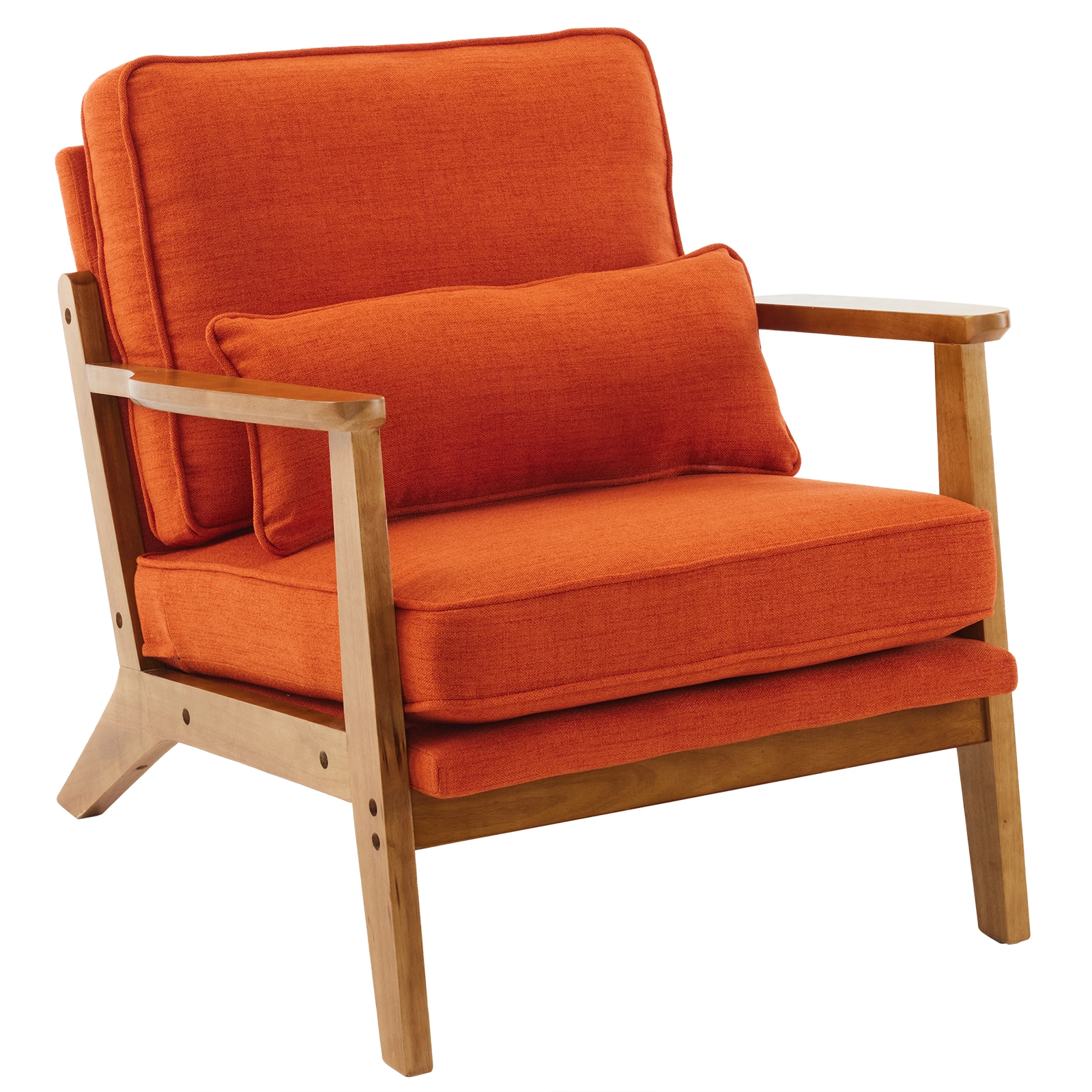 Mid-Century Modern Accent Chair with Wooden Frame - Oak Armrest, Linen-Cotton Burnt Orange Upholstery, Single Seater Lounge Chair for Living Room (Weight Capacity 330LBS) view 9
