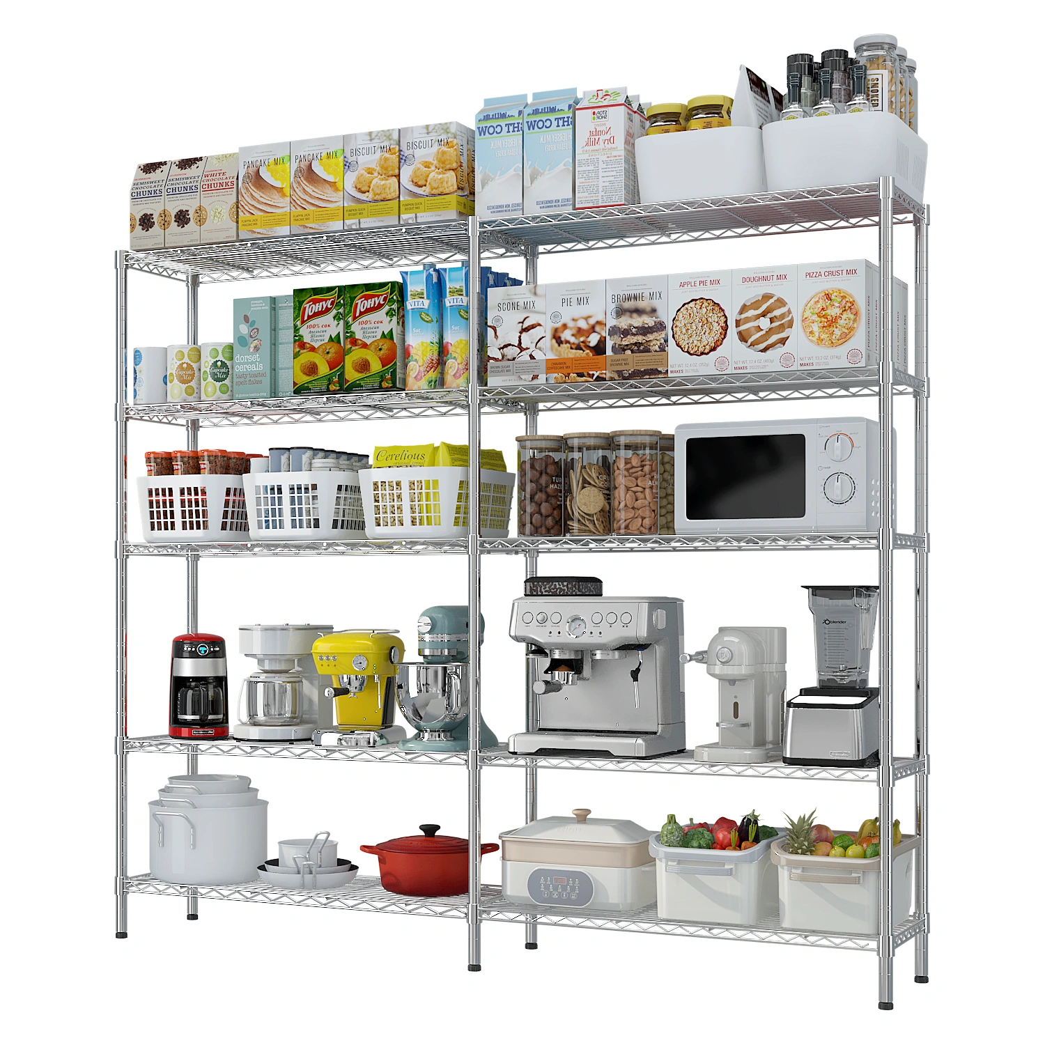 Chrome-Plated Display Stand, 5-Layer Double Row Adjustable Spacing with Feet, 177x40x180cm, Iron view 4