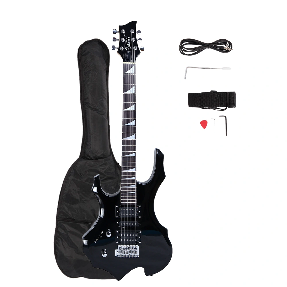 Flame Left Hand Electric Guitar HSH Pickup Shaped Electric Guitar Pack Strap Picks Shake Cable Wrench Tool Black view 7
