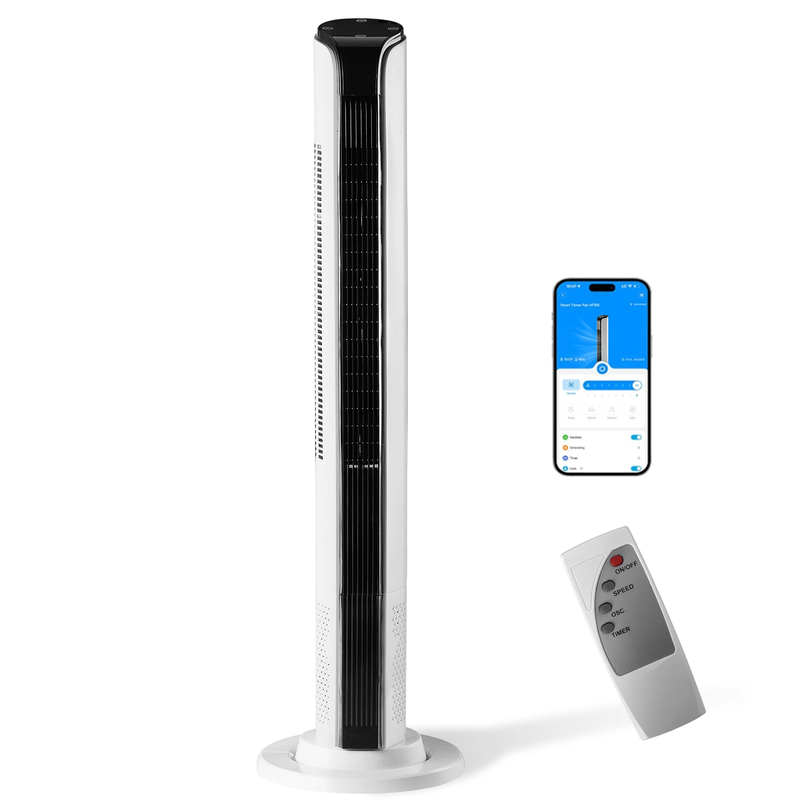42 Inch Tower Fan, WiFi App/Remote Control, Cylindrical Tower Fan w/Digital Display, 110V 65W All-Copper Motor, 3 Speeds 3 Modes, 12H Timer for Home view 3