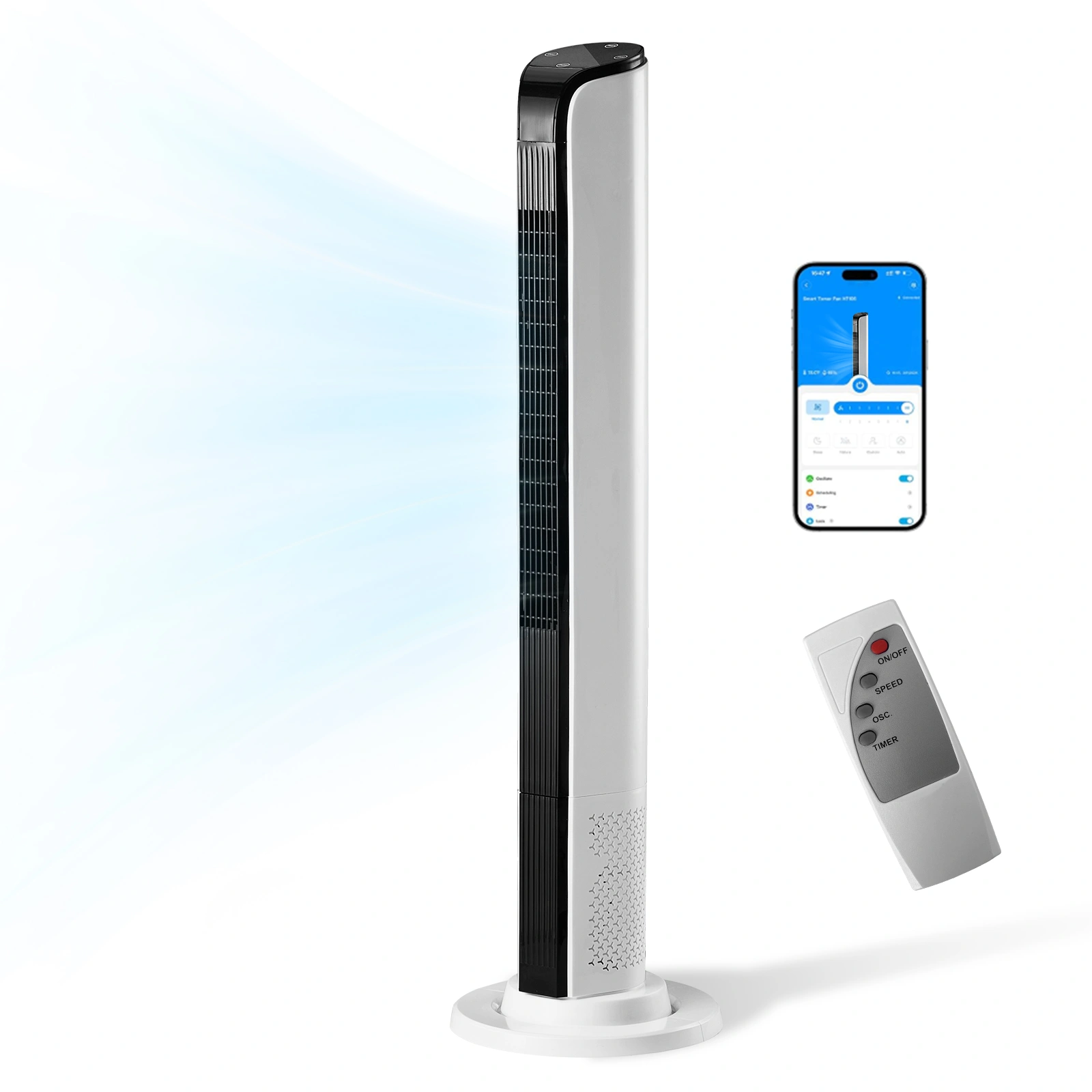 42 Inch Tower Fan, WiFi App/Remote Control, Cylindrical Tower Fan w/Digital Display, 110V 65W All-Copper Motor, 3 Speeds 3 Modes, 12H Timer for Home view 5