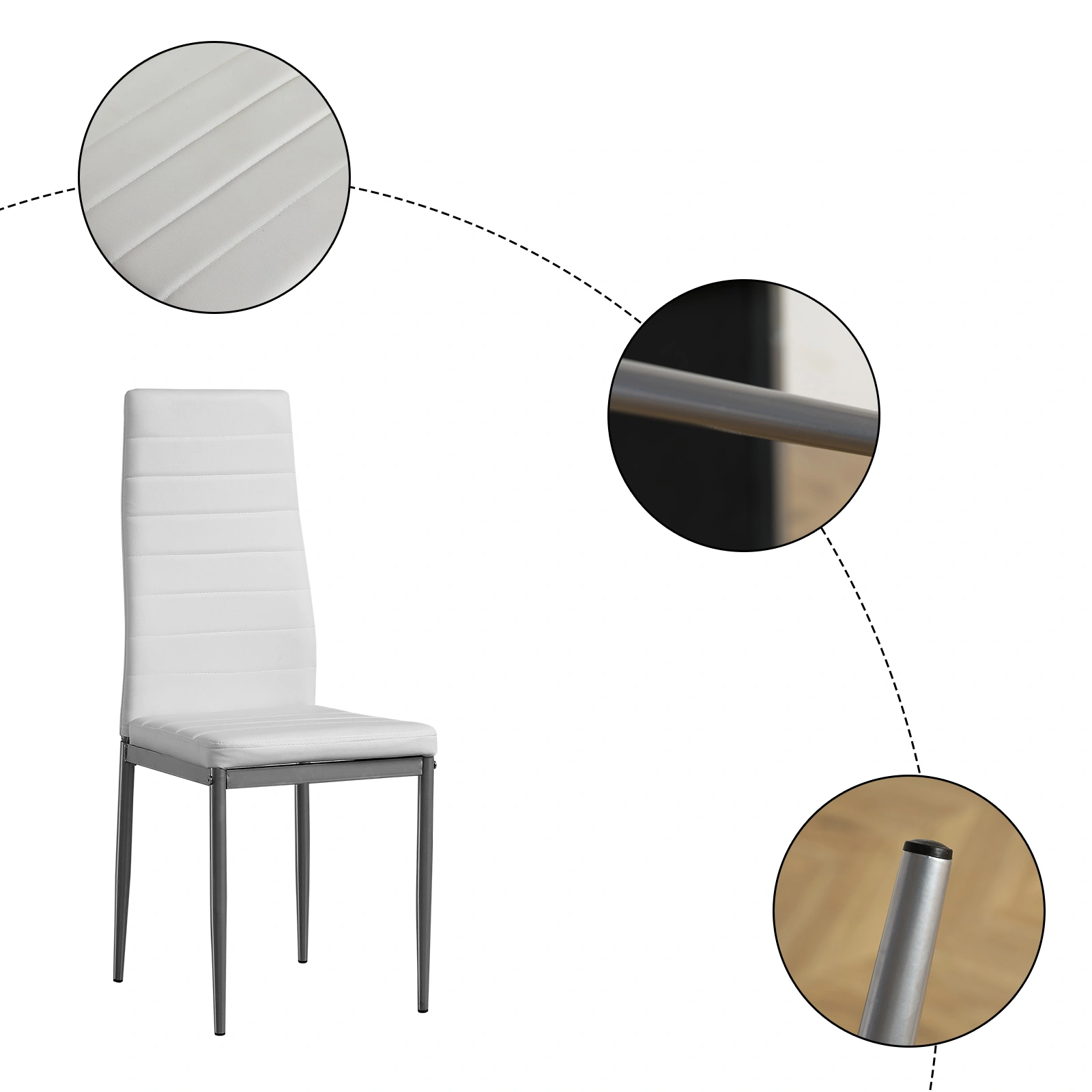 4pcs backrest cushion horizontal sewing decoration PU leather dining chair round tube white cushion gray leg N201 view 11