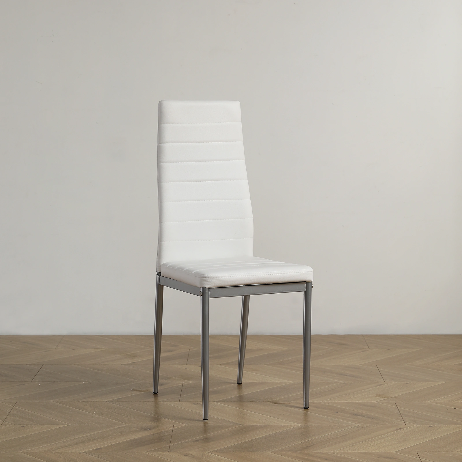 4pcs backrest cushion horizontal sewing decoration PU leather dining chair round tube white cushion gray leg N201 view 4