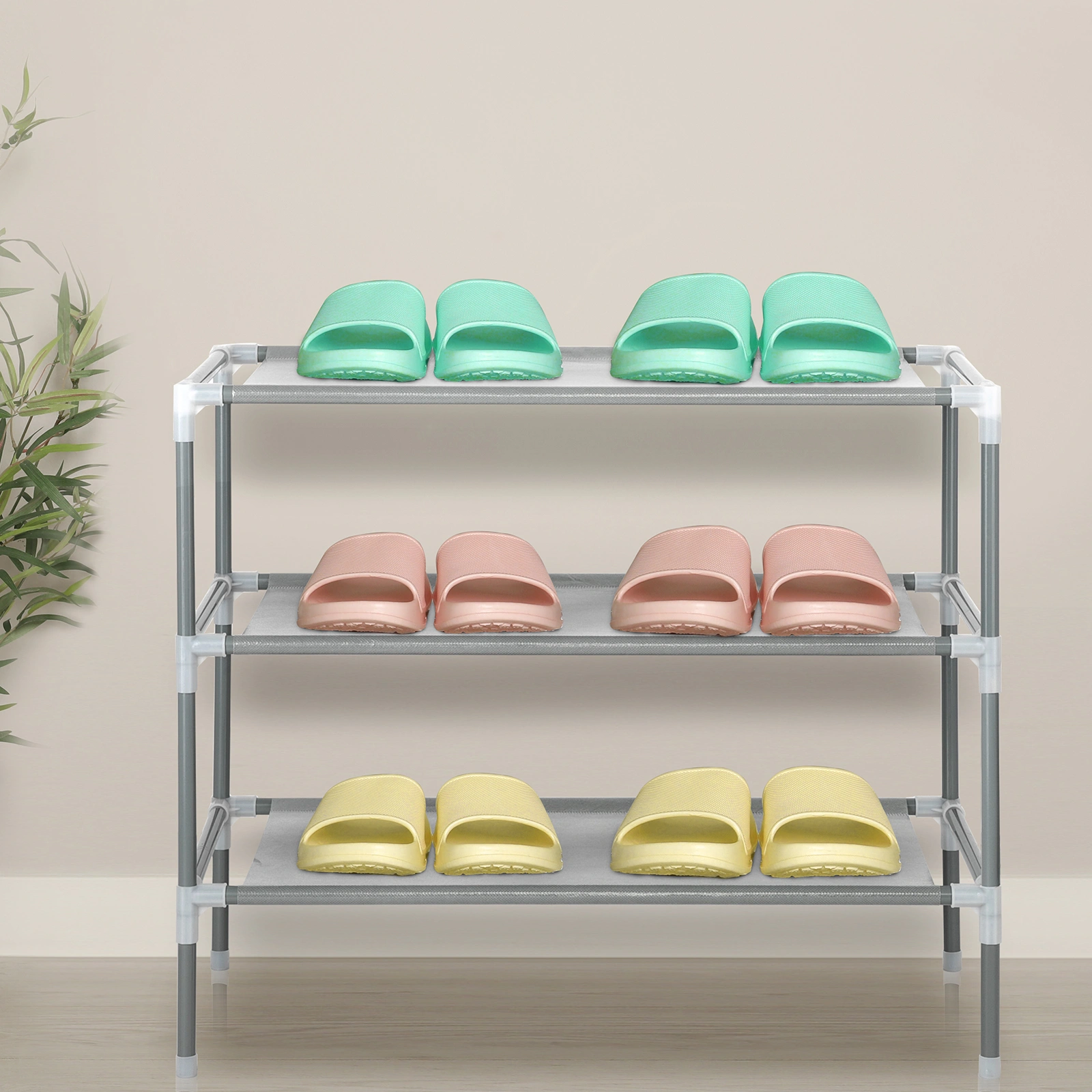 Simple Assembly 3 Tiers Non-woven Fabric Shoe Rack Gray view 8
