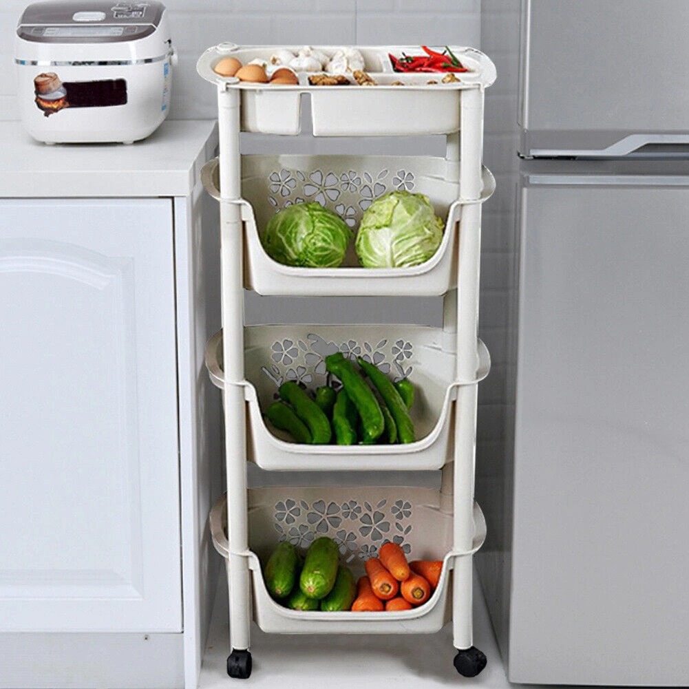 4 Tier Kitchen Storage Trolley with Baskets, Fruit & Vegetable Rack on Wheels, Organizer view 2