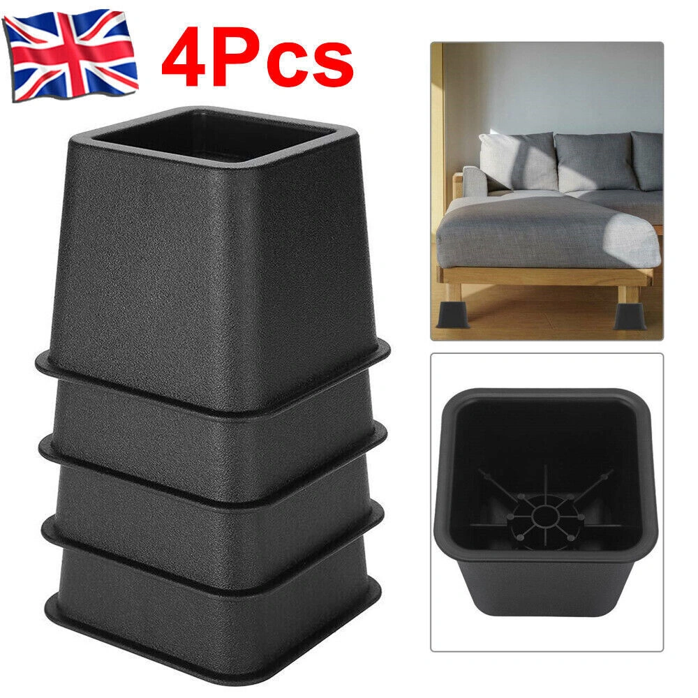 NEW 4Pcs Heavy Duty Bed Chair Risers Feet Leg Lift Furniture Extra Raisers Stand 3" UK