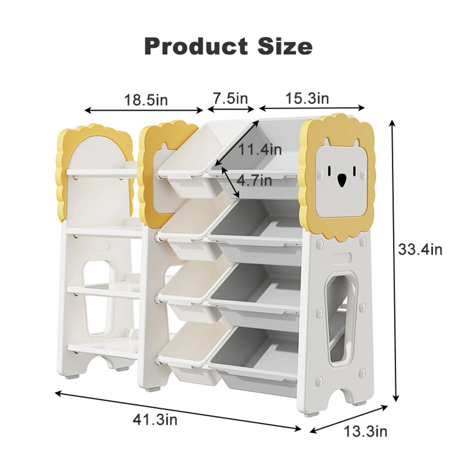 Kids Toy Storage Shelf with 8 Removable Bins, 4-Tier Bookcase Organizer for Bedroom, Nursery, Classroom, Playroom view 6